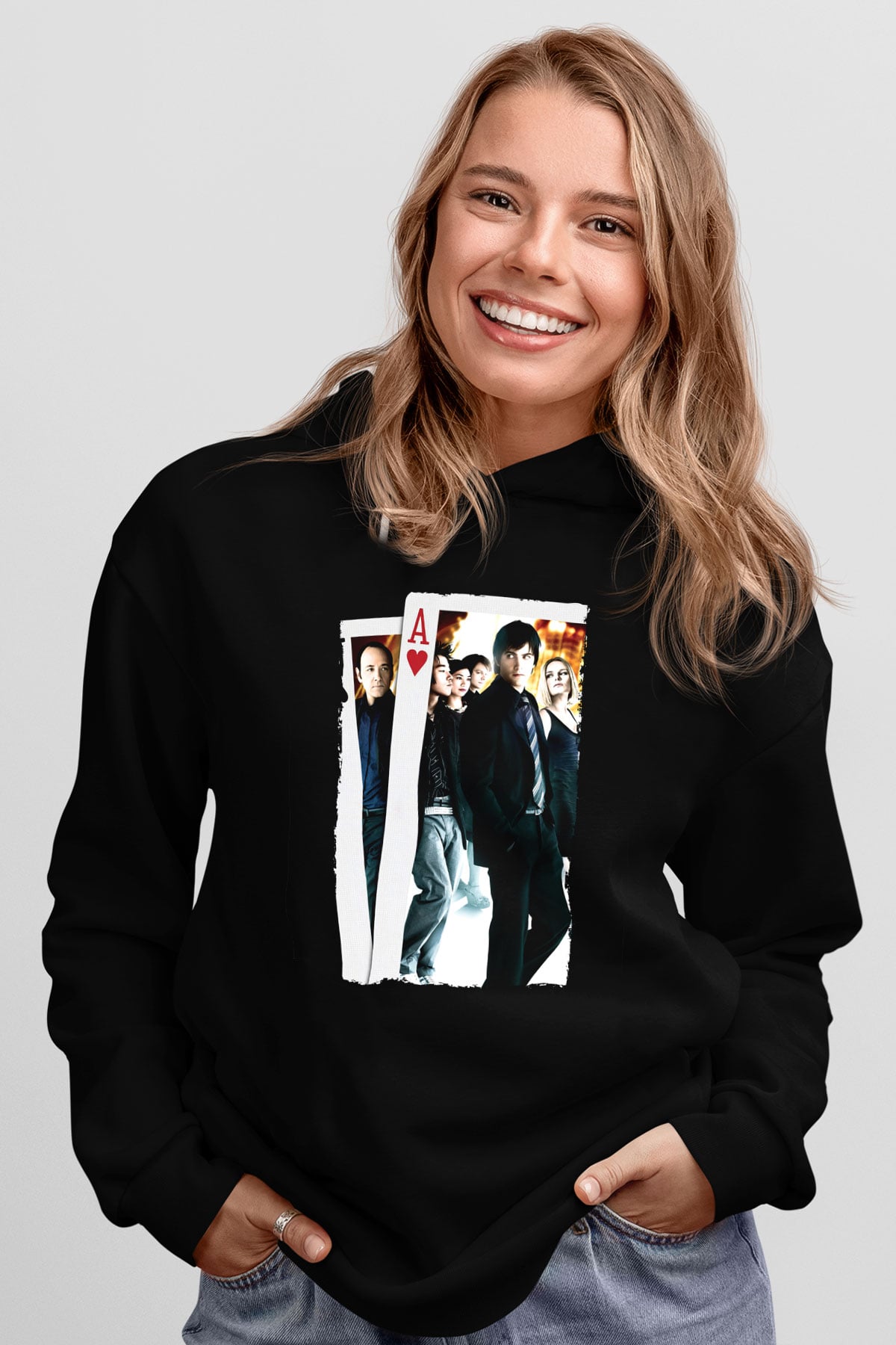 Unisex 21 Baskılı Siyah Kapüşonlu Sweatshirt