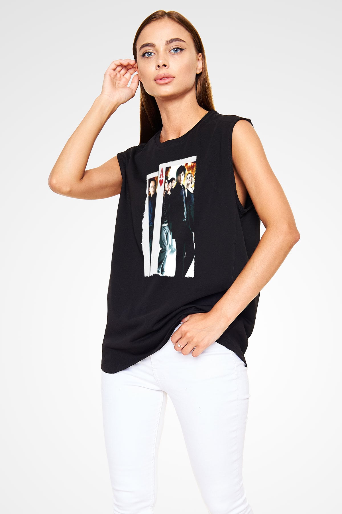 Unisex 21 Baskılı Siyah Kolsuz Tişört