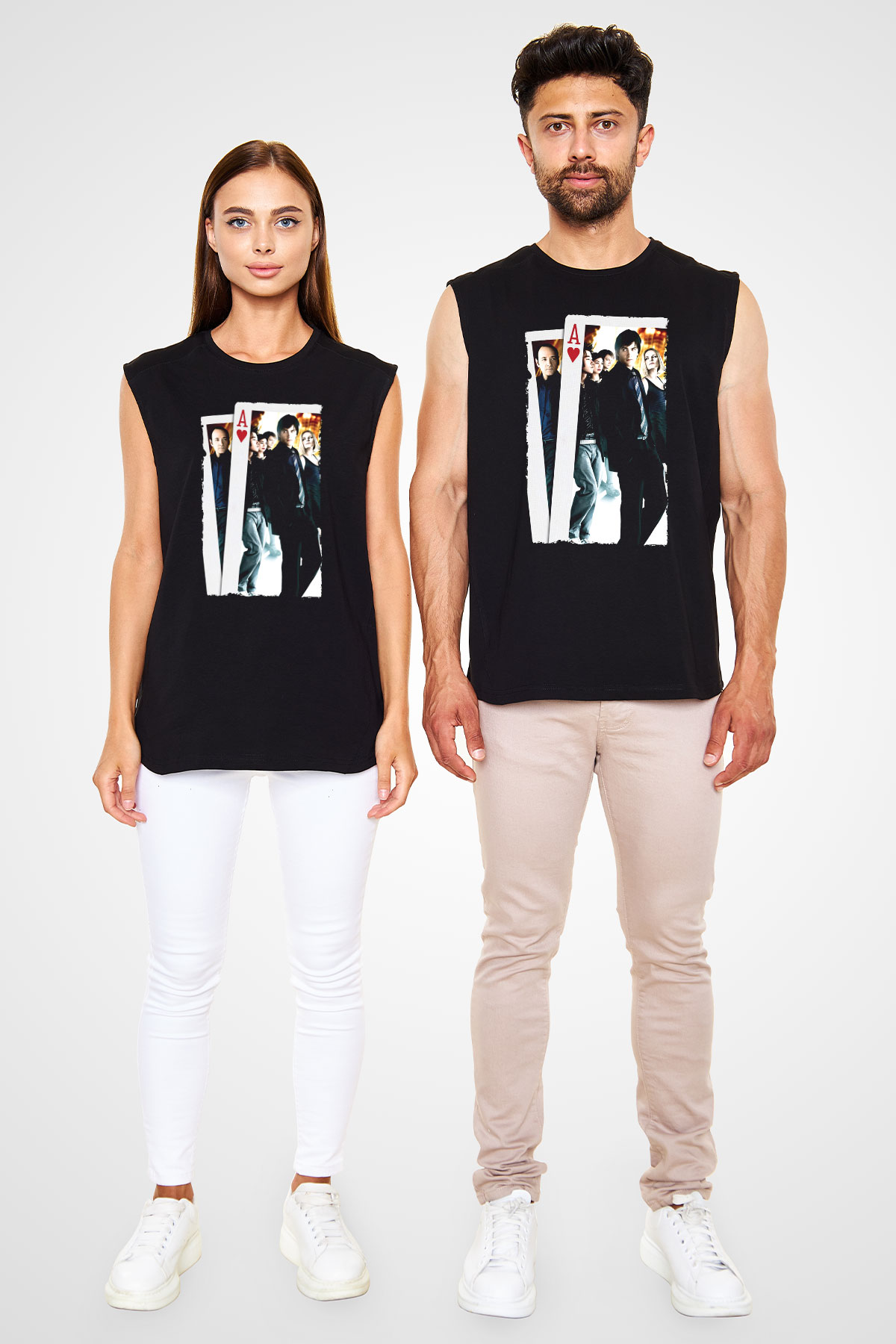 Unisex 21 Baskılı Siyah Kolsuz Tişört