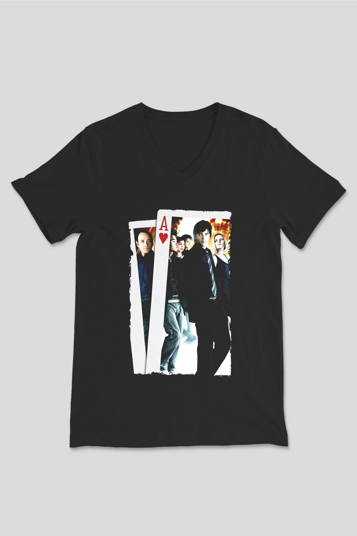 Unisex 21 Baskılı Siyah V Yaka Tişört