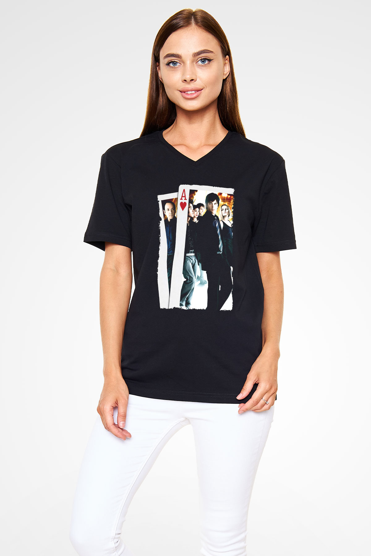 Unisex 21 Baskılı Siyah V Yaka Tişört