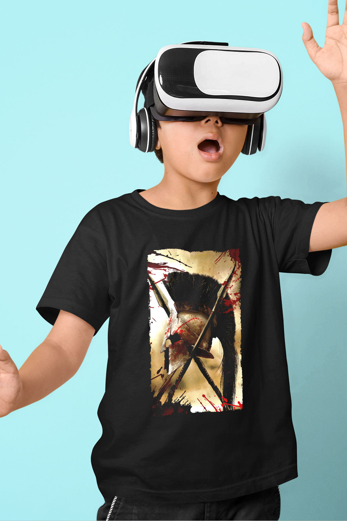 Unisex 300 Baskılı Siyah Çocuk Tişört