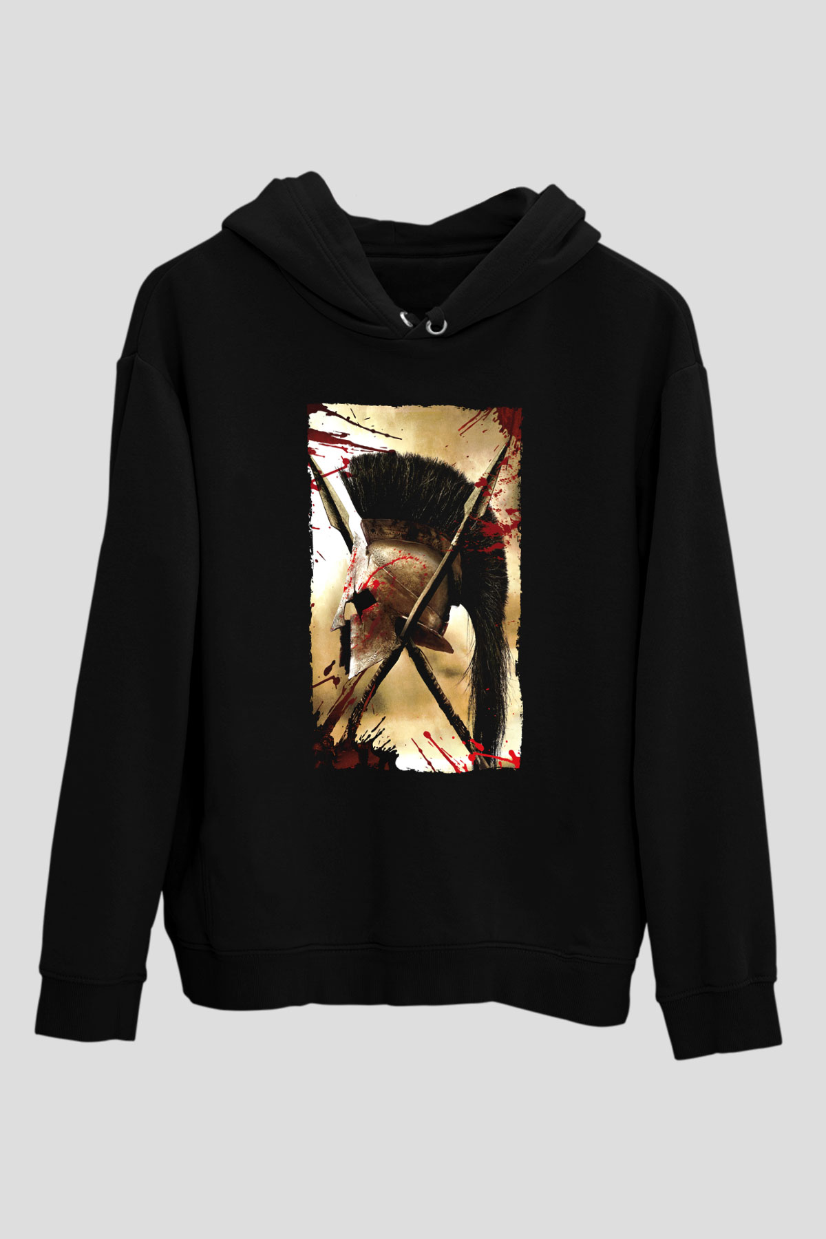 Unisex 300 Baskılı Siyah Kapüşonlu Sweatshirt
