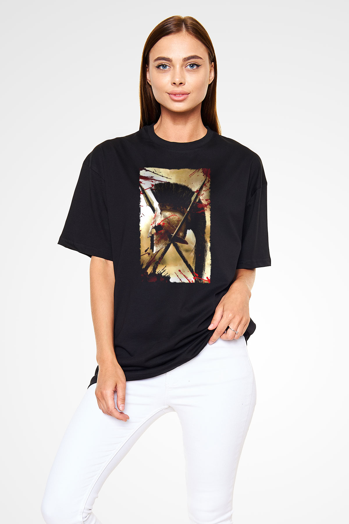 Unisex 300 Baskılı Siyah Oversize Tişört