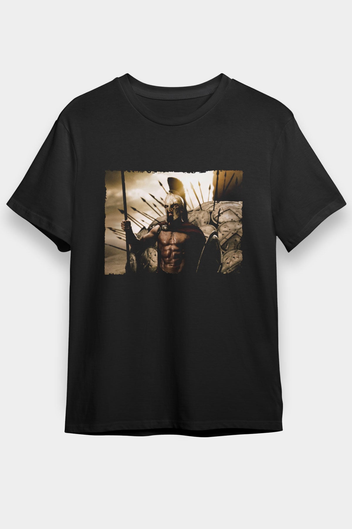 Unisex 300 Spartalı Baskılı Siyah T-shirt