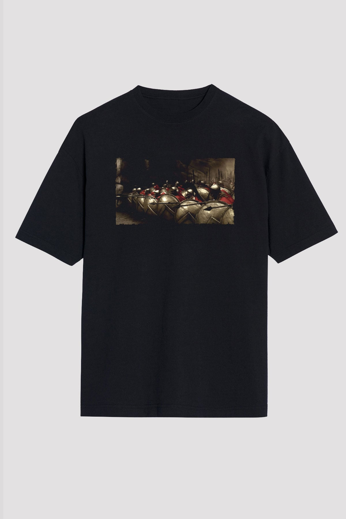 Unisex 300 SpartalıBaskılı Siyah Oversize Tshirt