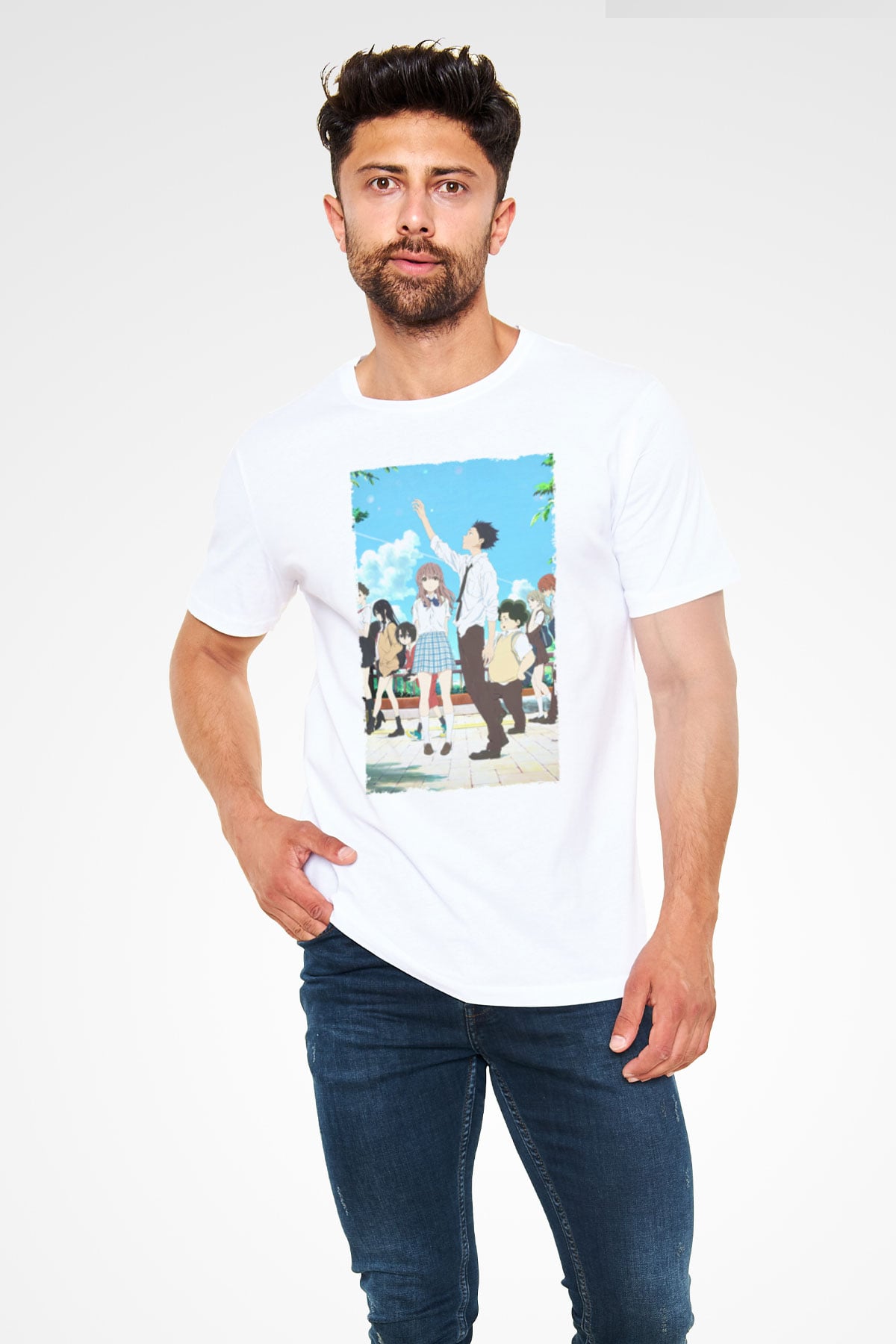 Unisex A Silent Voice Baskılı Beyaz Tshirt