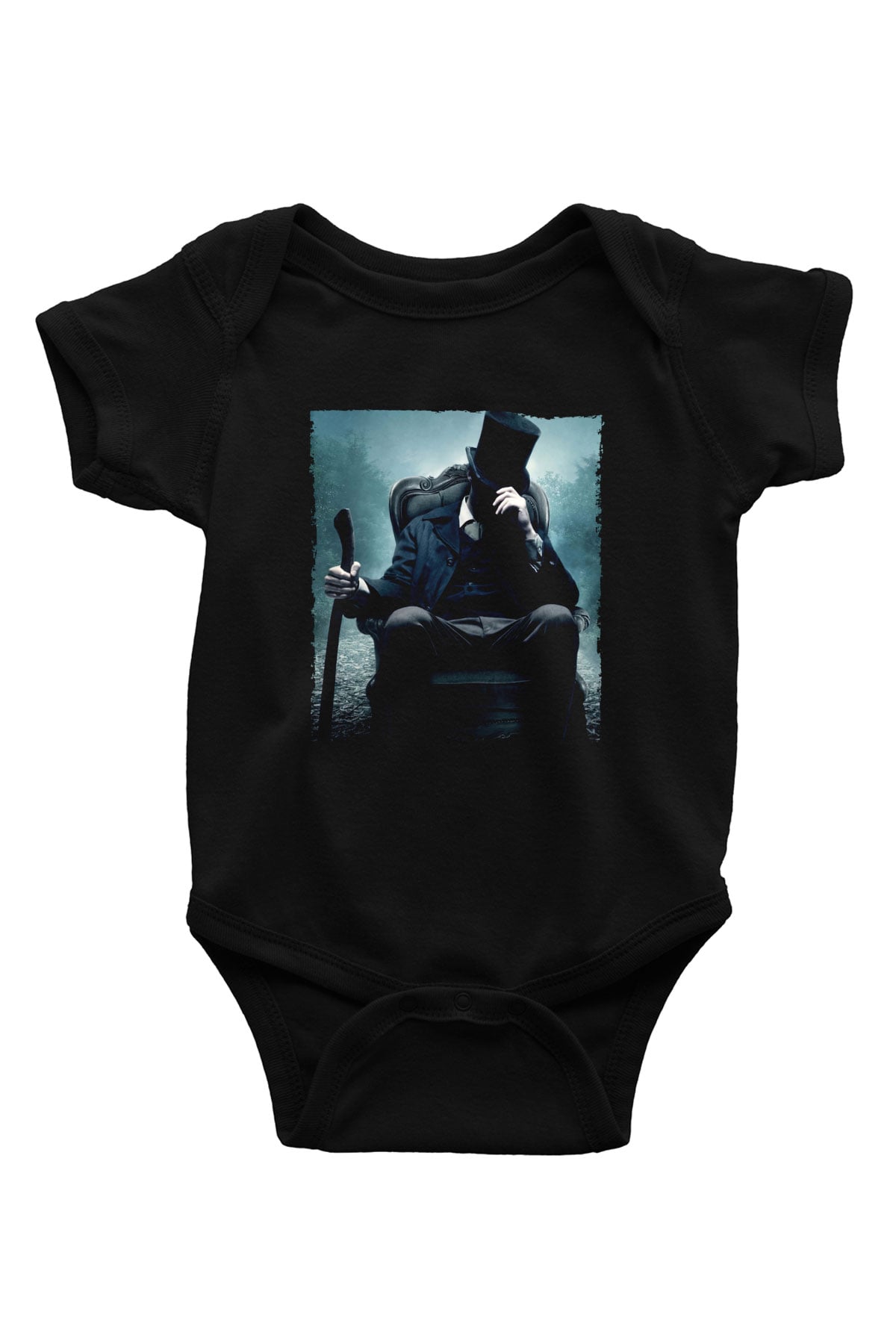 Unisex Abraham Lincoln Vampir Avcısı (Abraham Lincoln Vampire Hunter) Baskılı Siyah Bebek Body - Zıbın