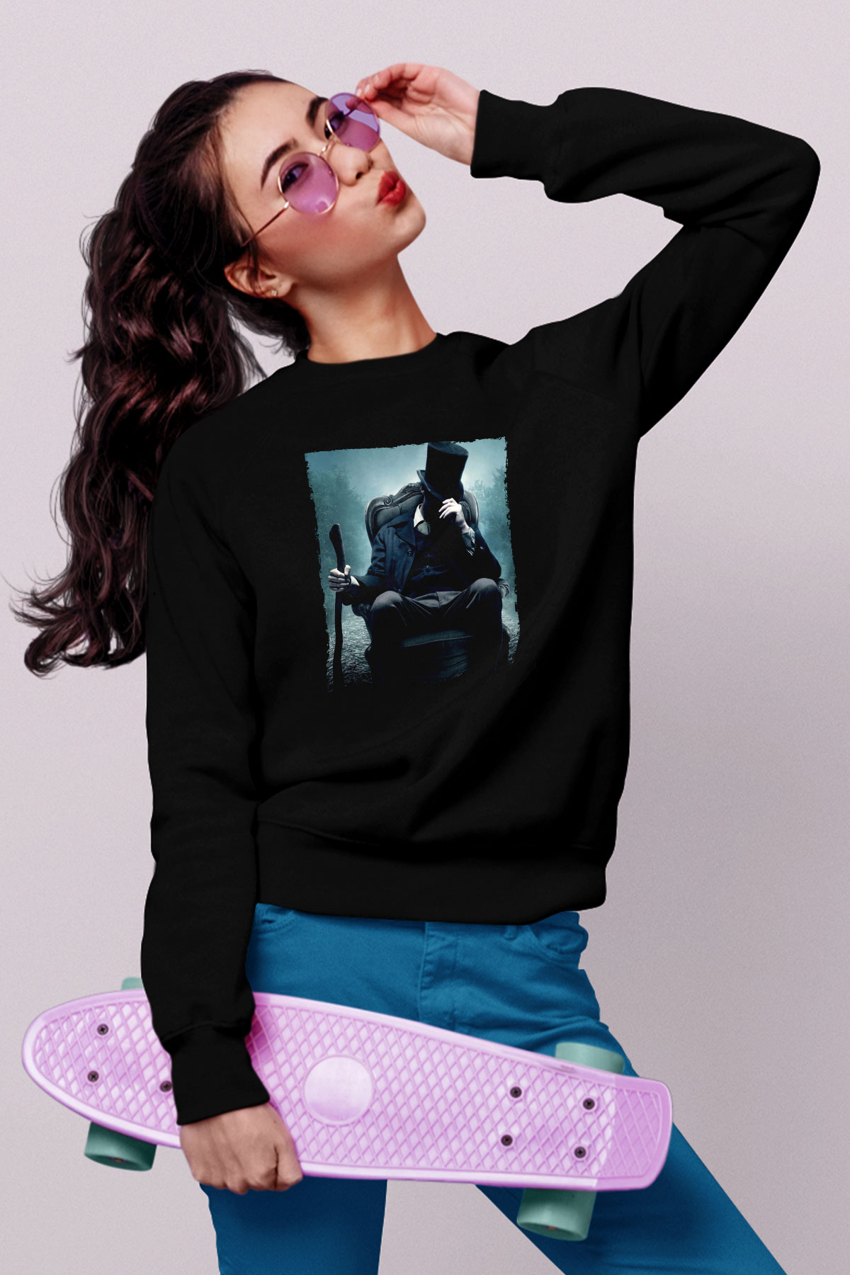 Unisex Abraham Lincoln Vampir Avcısı (Abraham Lincoln Vampire Hunter) Baskılı Siyah Sweatshirt