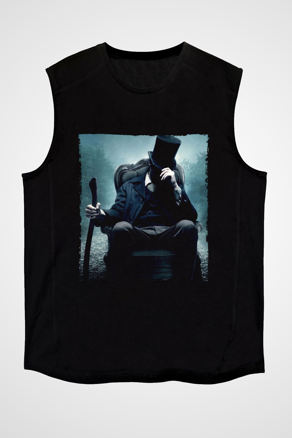 Unisex Abraham Lincoln Vampir Avcısı (Abraham Lincoln Vampire Hunter) Baskılı Siyah Kolsuz T-shirt