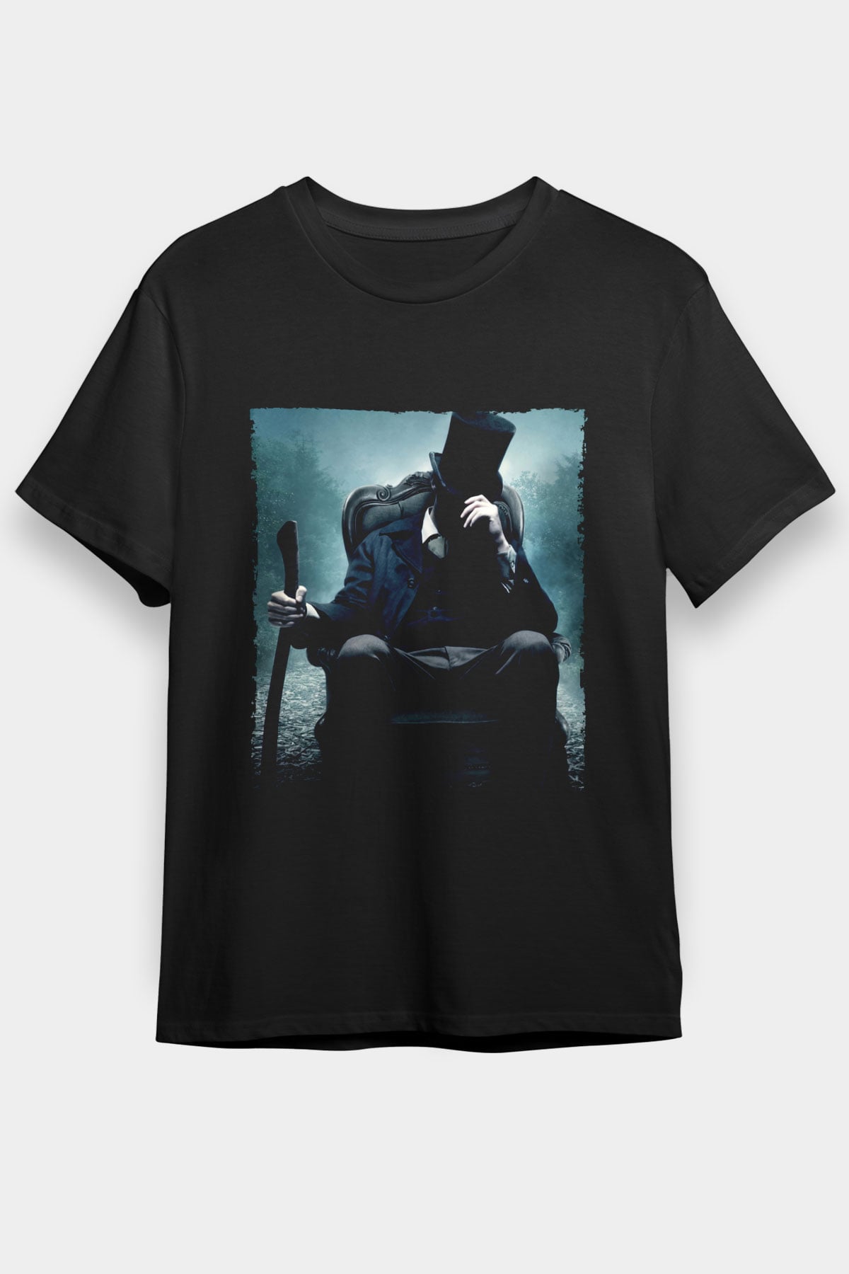 Unisex Abraham Lincoln Vampir Avcısı (Abraham Lincoln Vampire Hunter) Baskılı Siyah T-shirt
