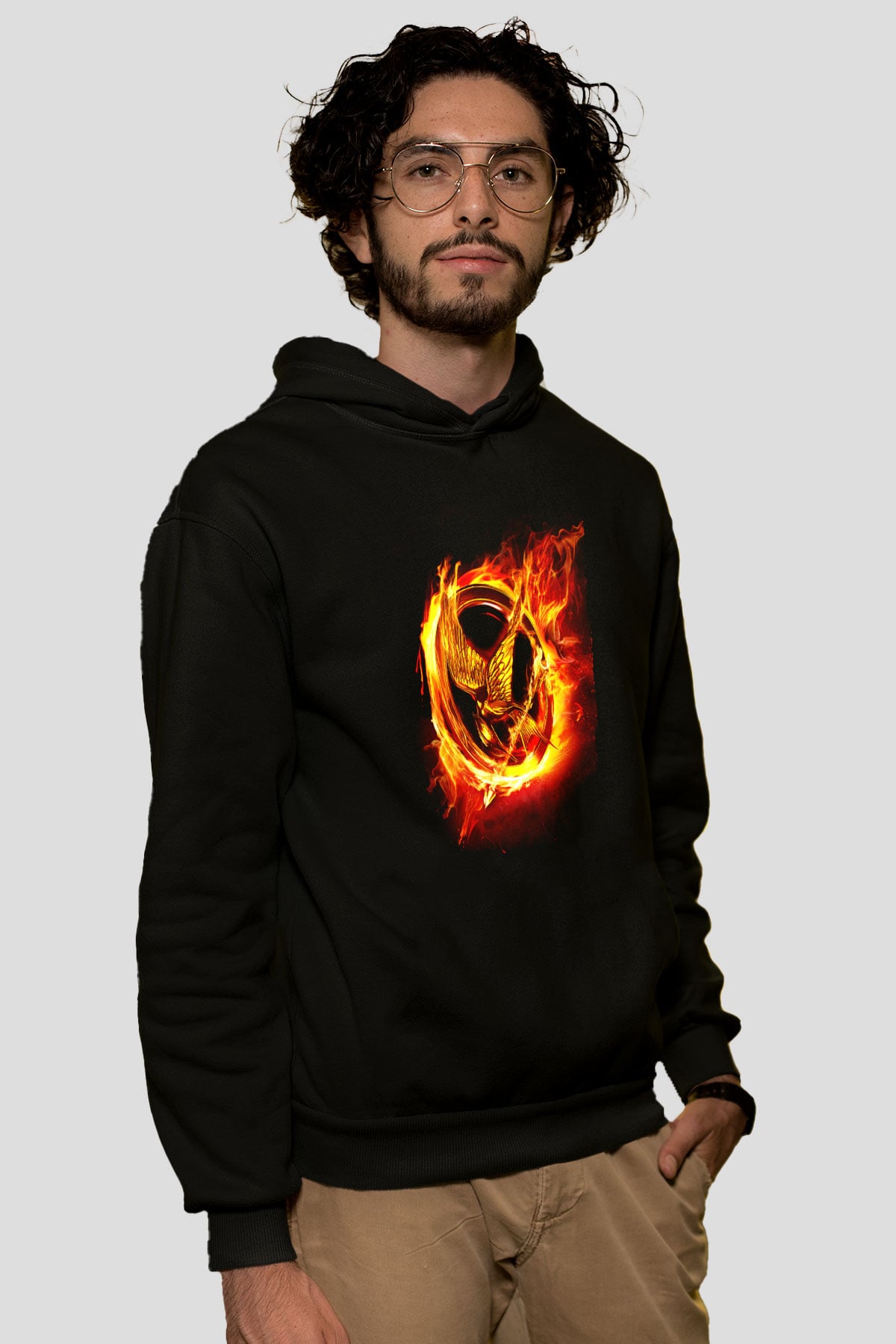 Unisex Açlık Oyunları (The Hunger Games) Baskılı Siyah Kapüşonlu Sweatshirt