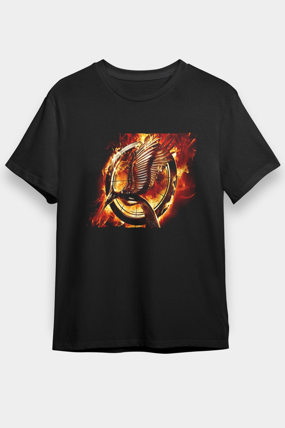 Unisex Açlık Oyunları (The Hunger Games) Baskılı Siyah Unisex Tişört