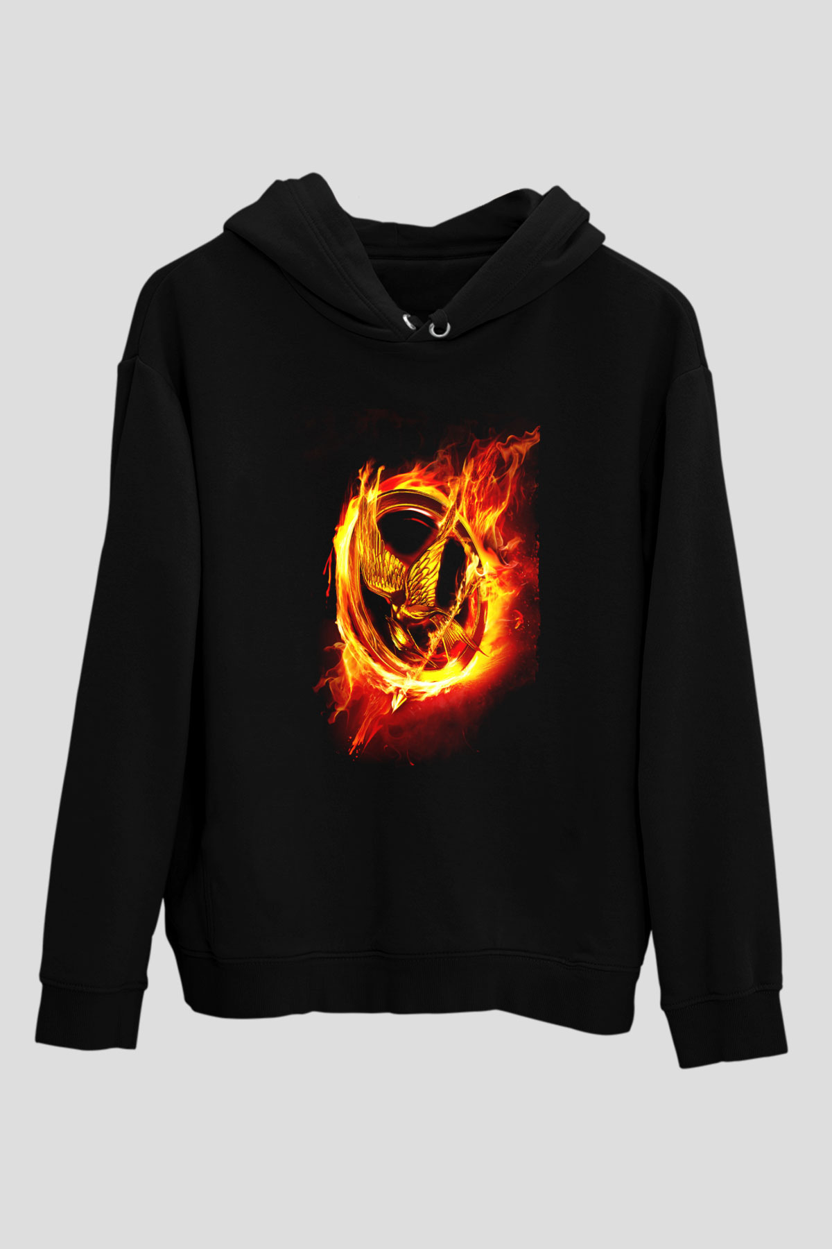 Unisex Açlık Oyunları (The Hunger Games) Baskılı Siyah Kapüşonlu Sweatshirt