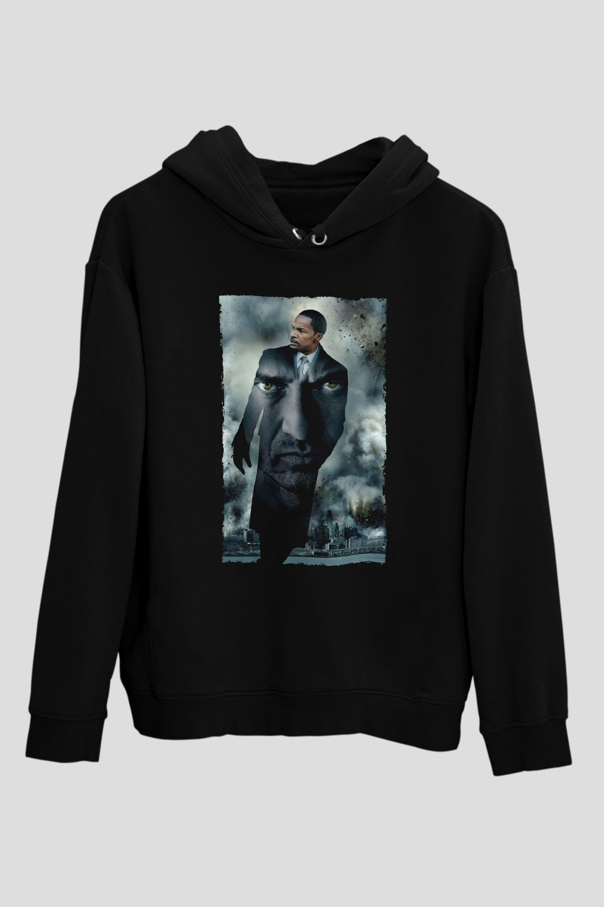 Unisex Adalet Peşinde (Law Abiding Citizen) Baskılı Siyah Kapüşonlu Sweatshirt