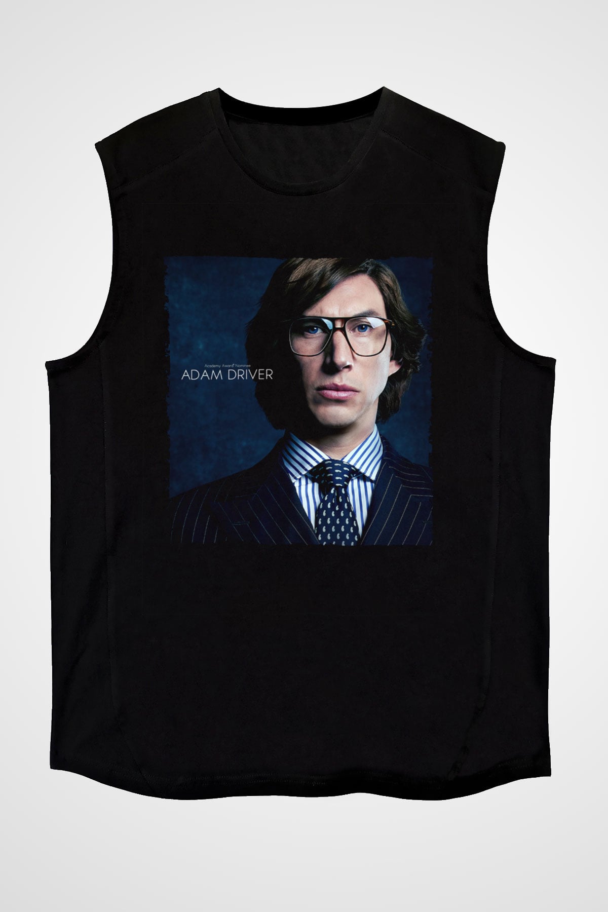 Unisex Adam Driver Baskılı Siyah Kolsuz Tişört