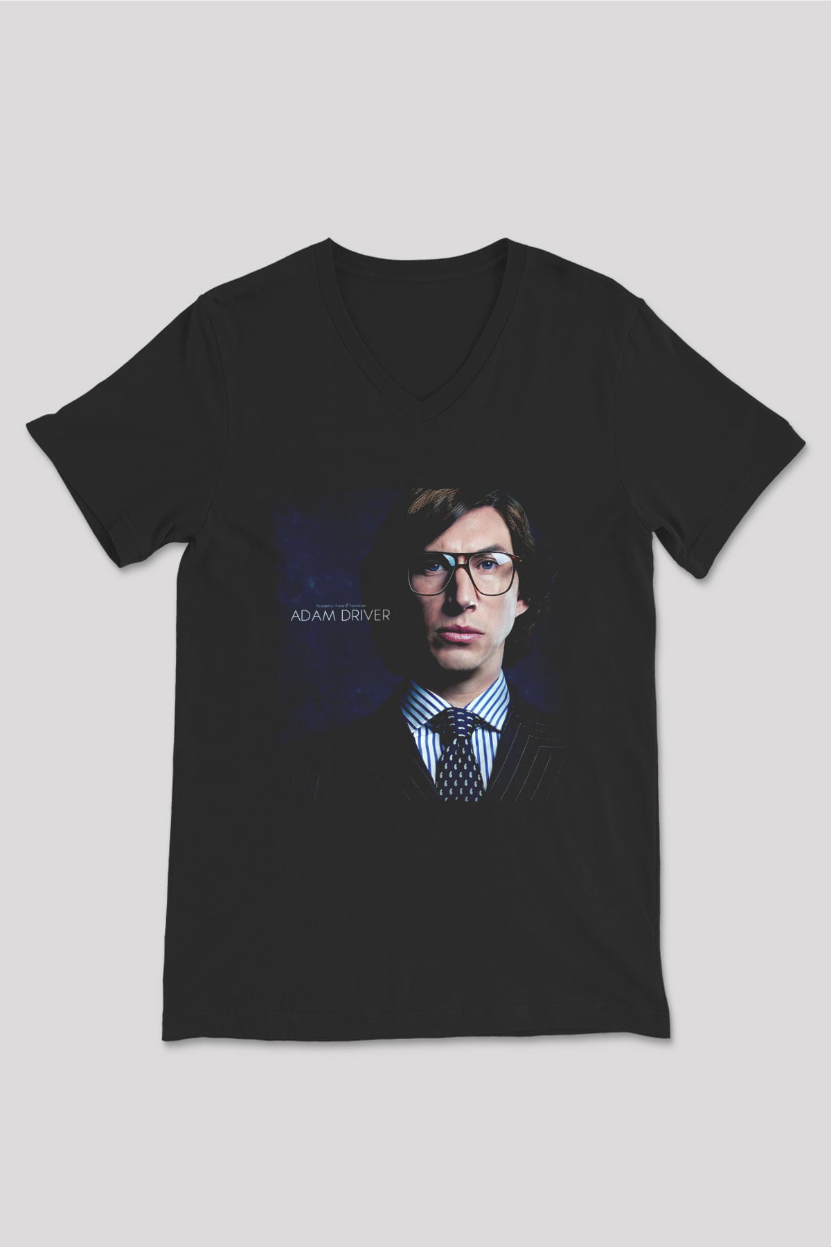 Unisex Adam Driver Baskılı Siyah V Yaka Tişört