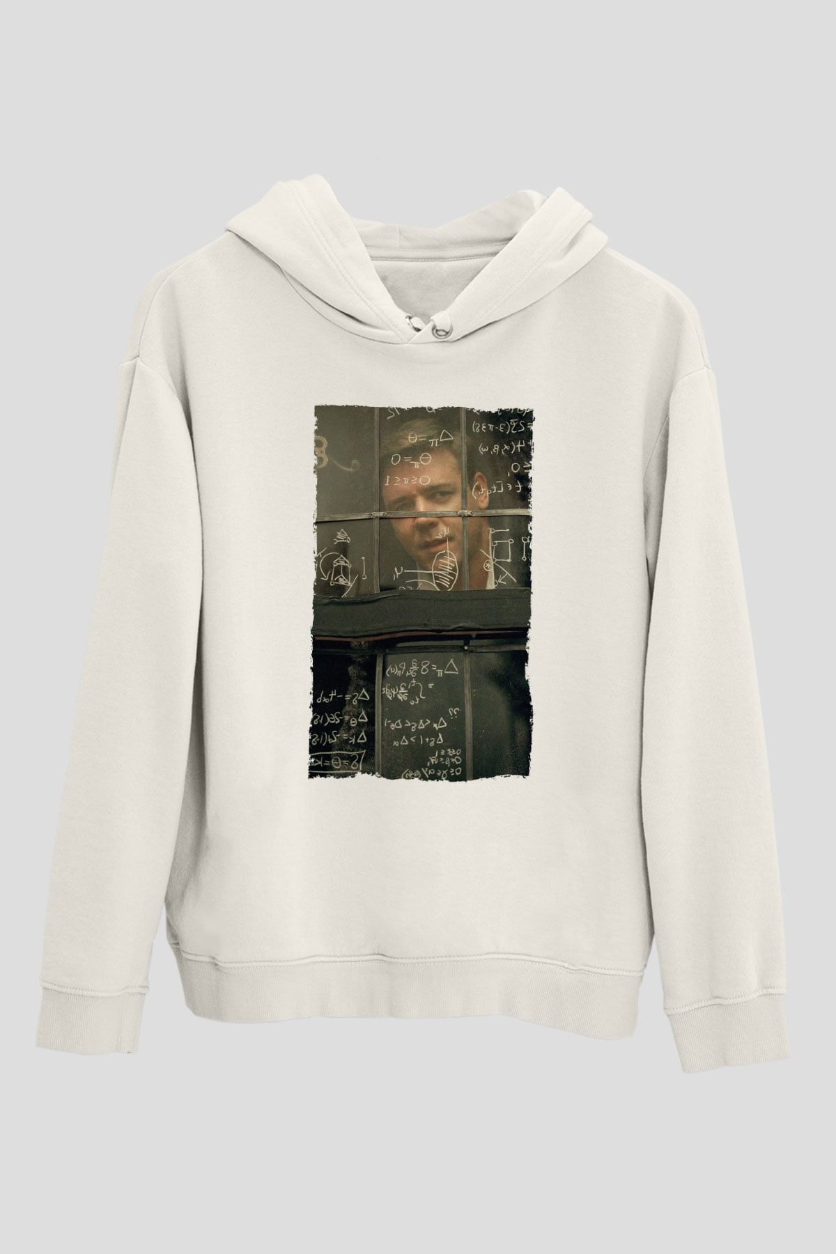 Unisex Akıl Oyunları - A Beautiful Mind Baskılı Beyaz Kapüşonlu Sweatshirt