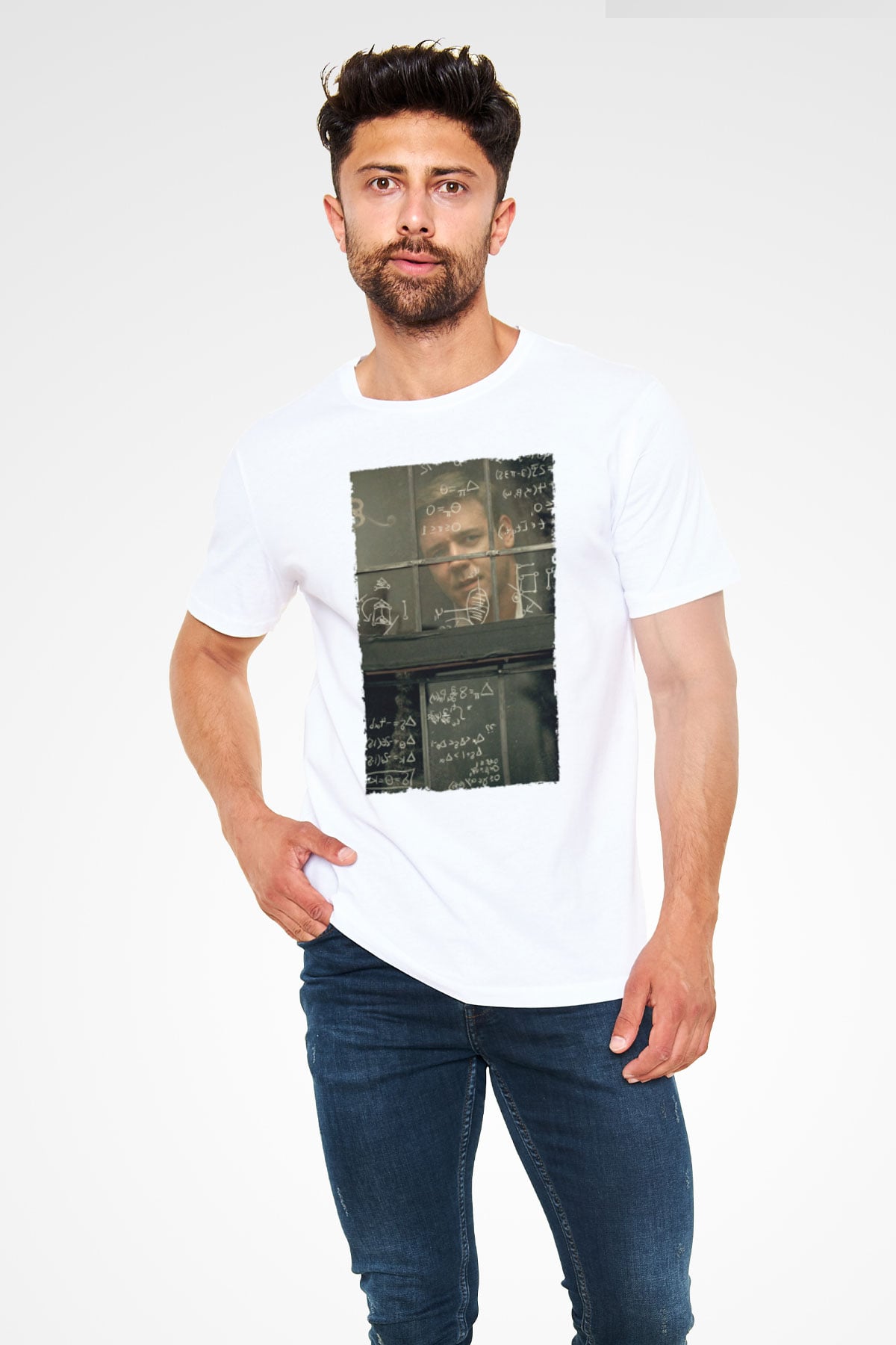 Unisex Akıl Oyunları - A Beautiful Mind Baskılı Beyaz Tshirt