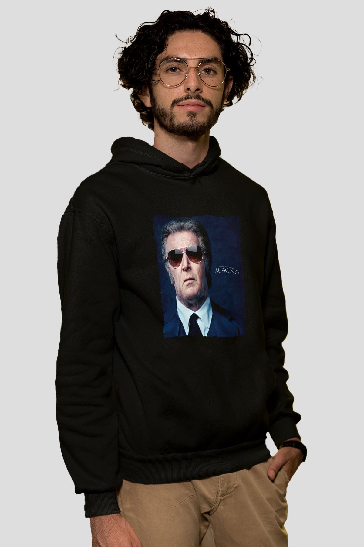 Unisex Al Pacino Baskılı Siyah Kapüşonlu Sweatshirt
