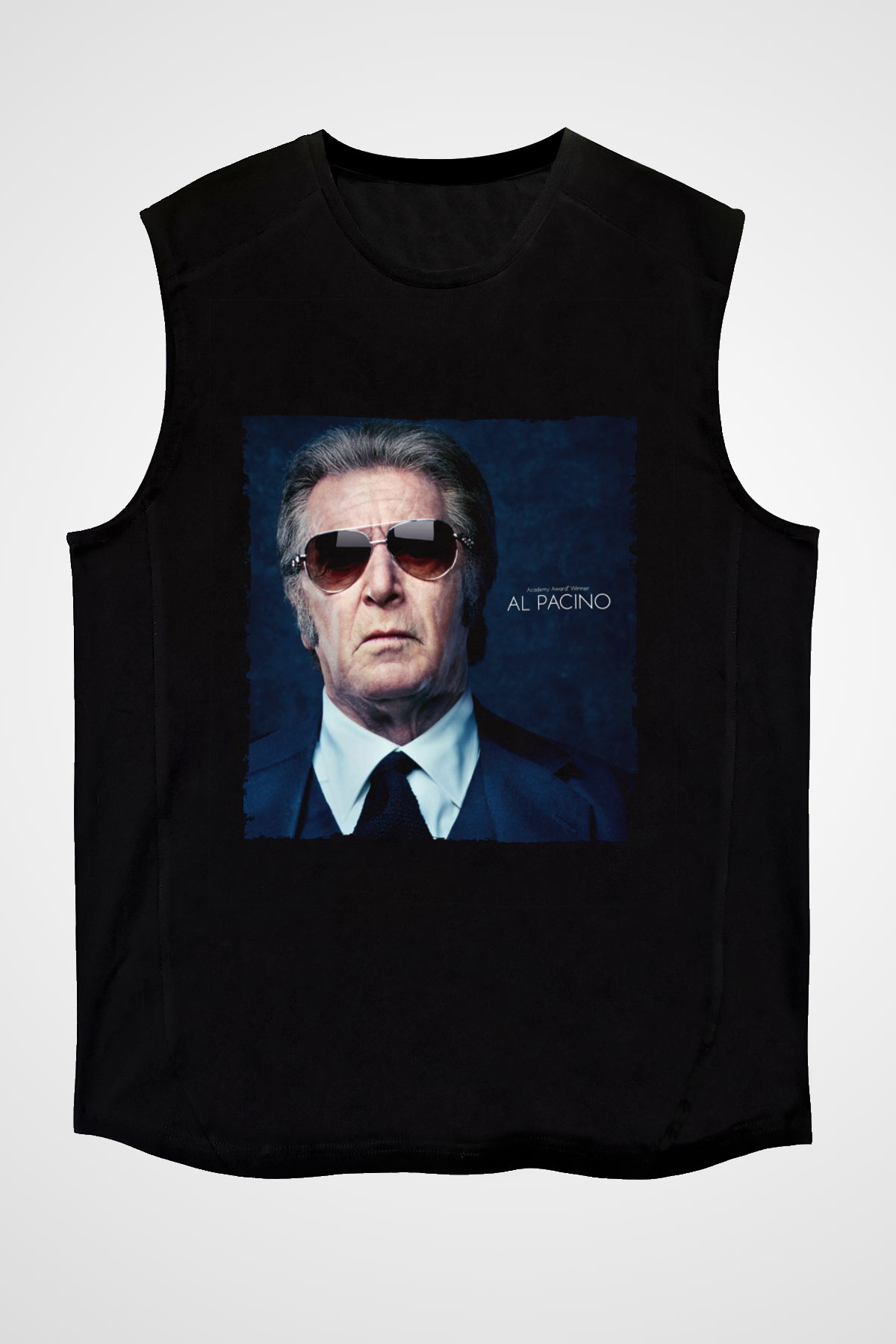Unisex Al Pacino Baskılı Siyah Kolsuz T-shirt