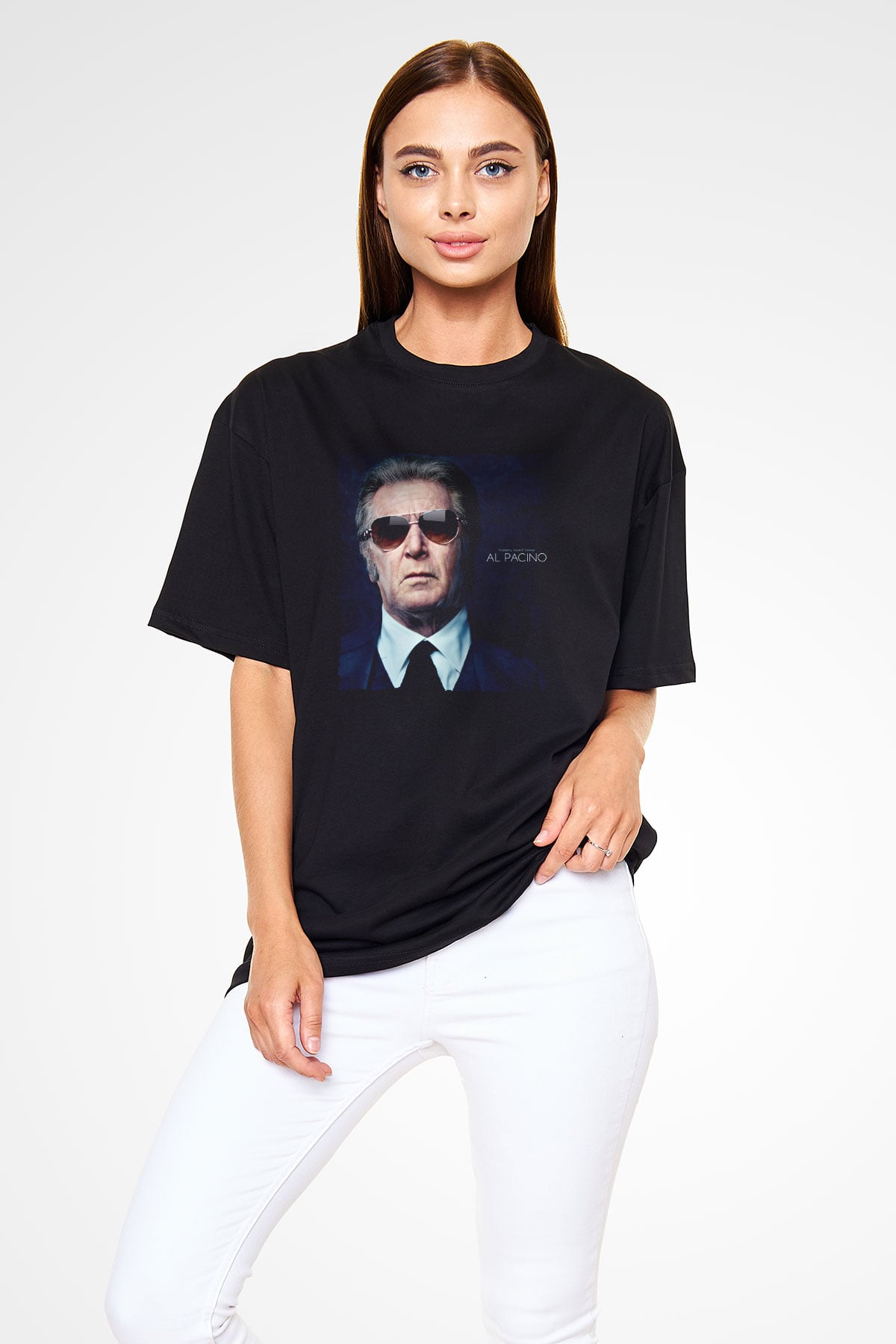 Unisex Al Pacino Baskılı Siyah Oversize T-shirt