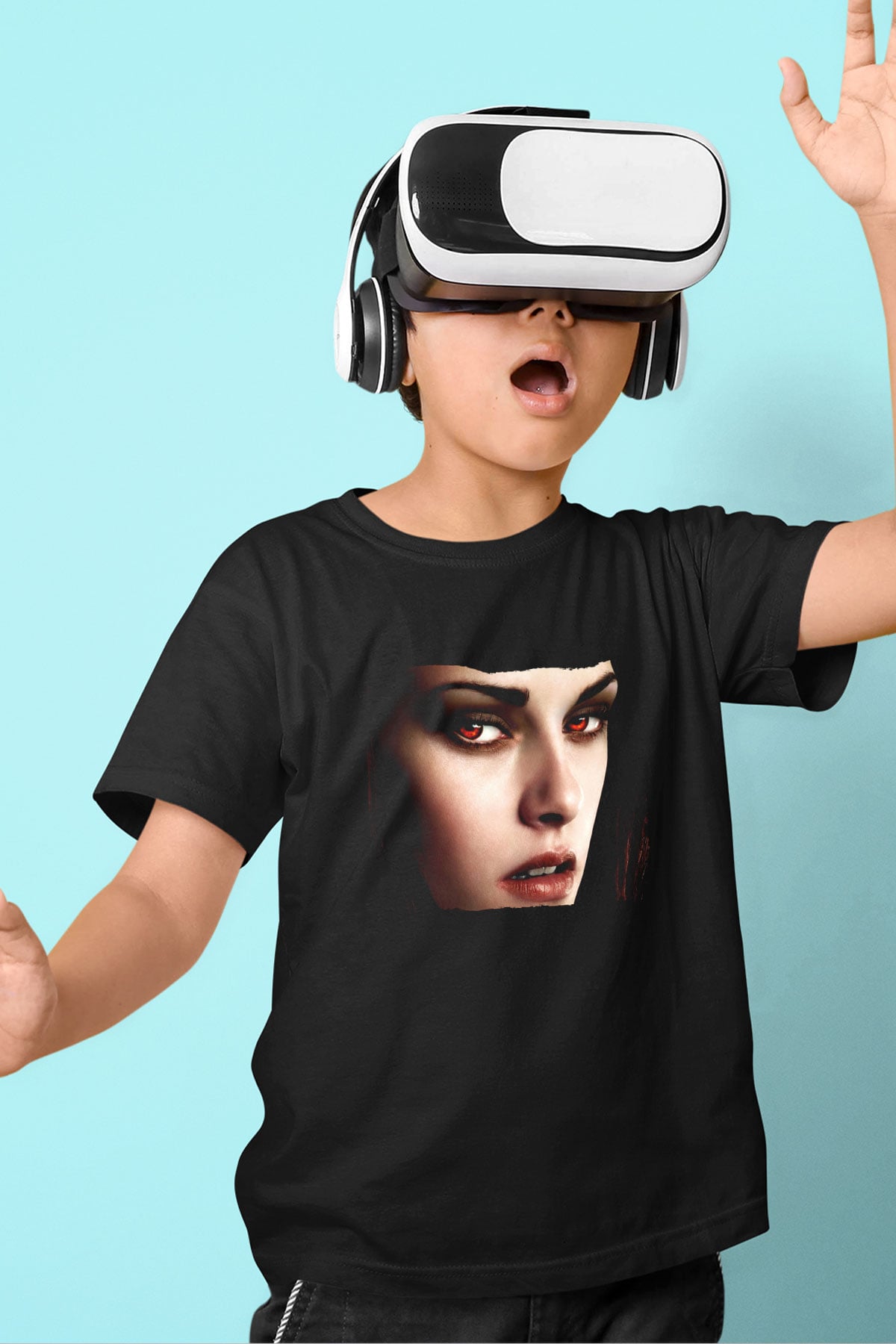 Unisex Alacakaranlık Efsanesi (The Twilight Saga) Baskılı Siyah Çocuk Tişört
