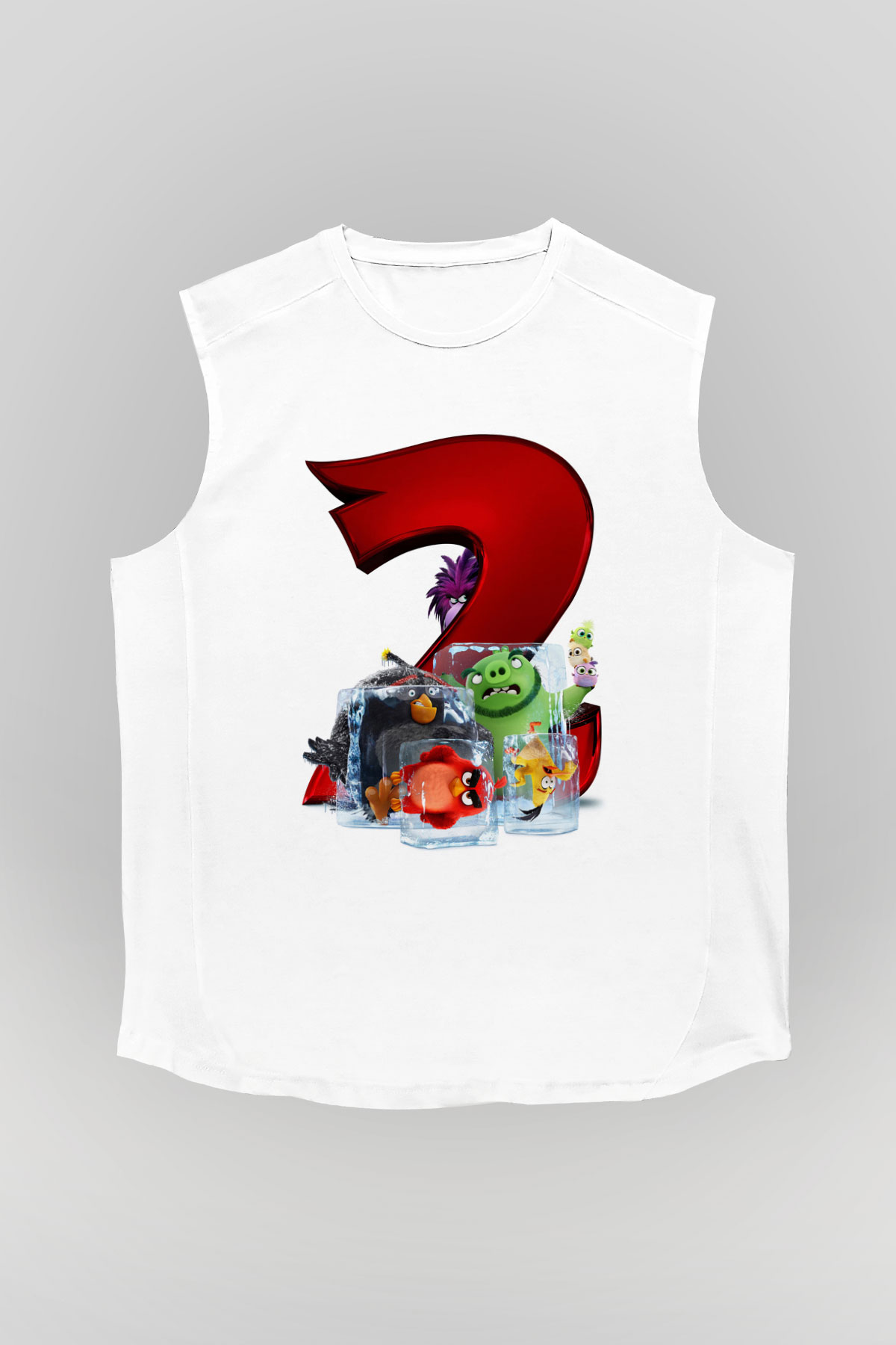 Unisex Angry Birds Baskılı Beyaz Kolsuz Tshirt