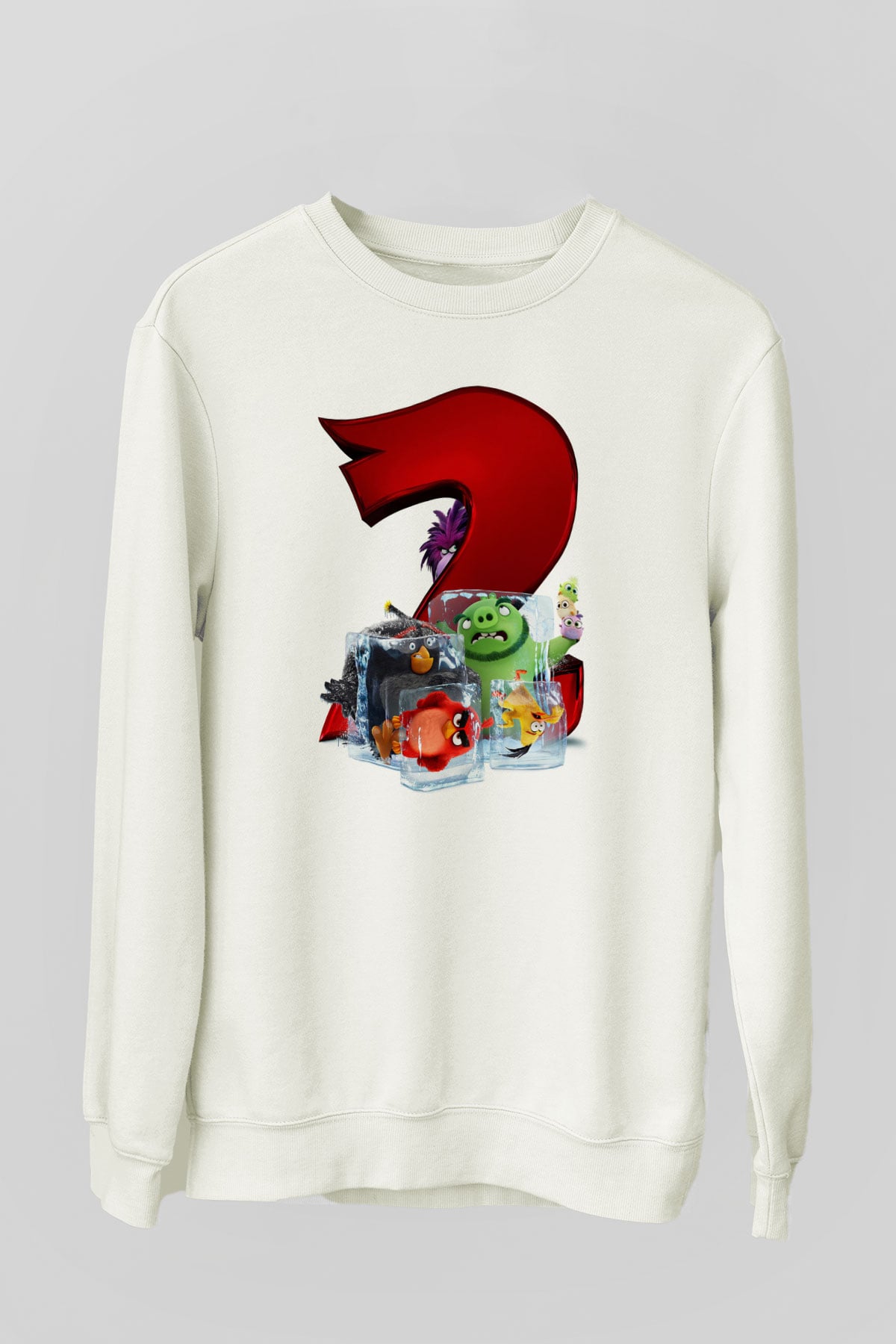 Unisex Angry Birds Baskılı Beyaz Sweatshirt