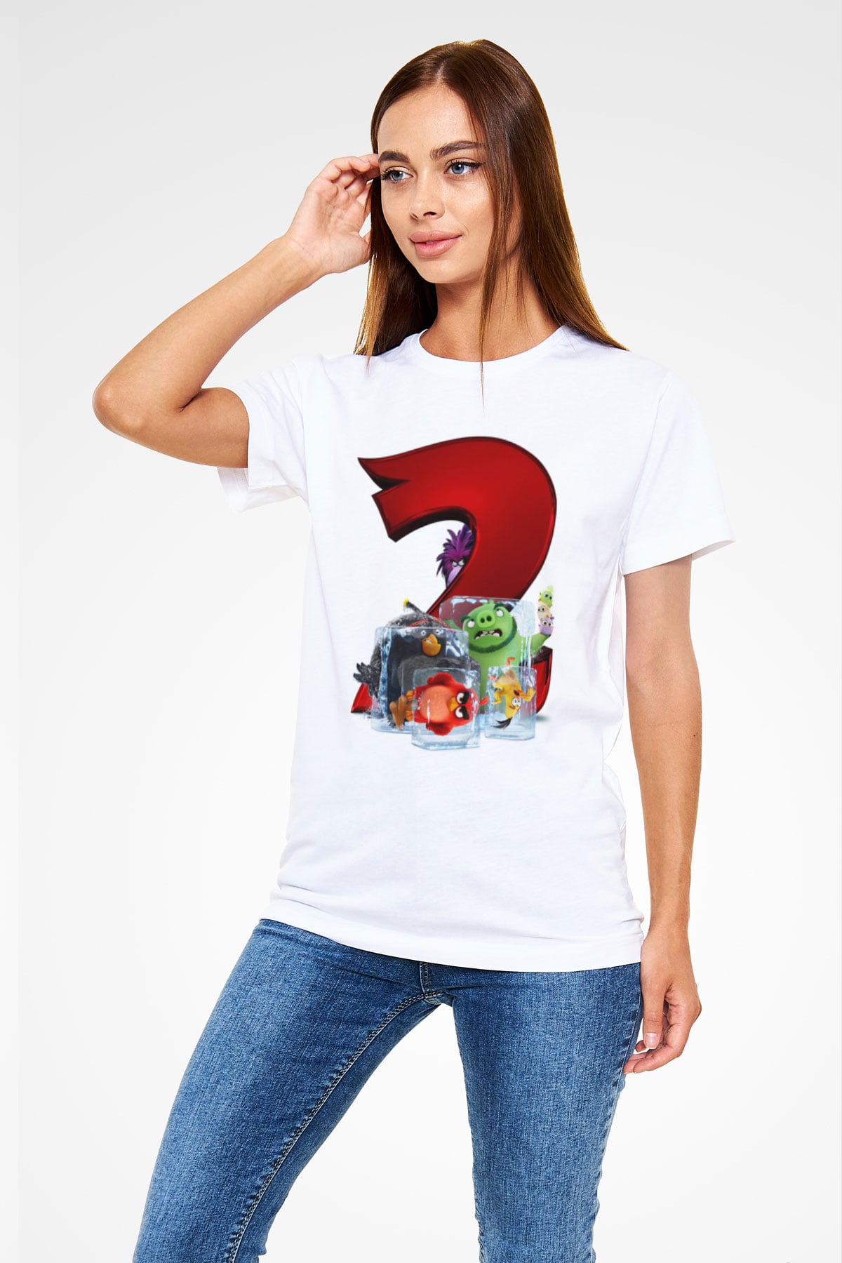 Unisex Angry Birds Baskılı Beyaz Tshirt