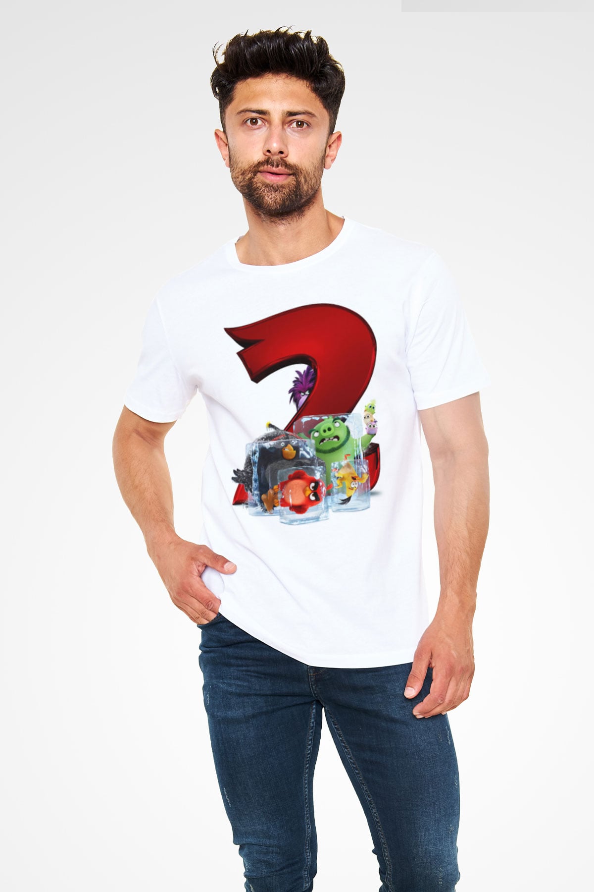 Unisex Angry Birds Baskılı Beyaz Tshirt