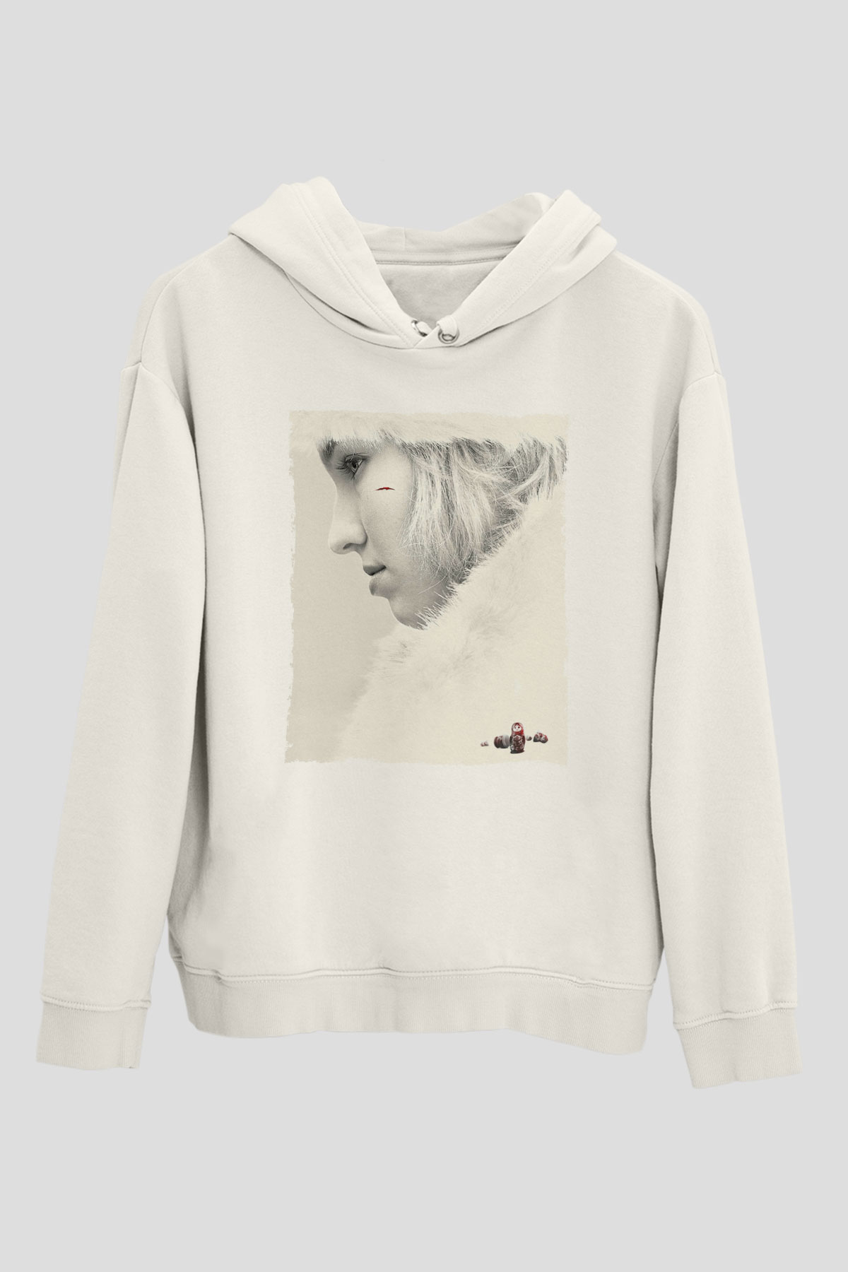 Unisex Anna Baskılı Beyaz Kapüşonlu Sweatshirt