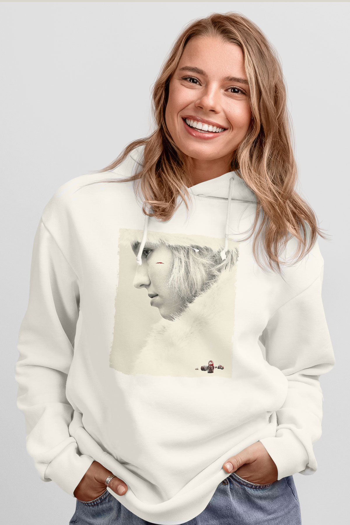 Unisex Anna Baskılı Beyaz Kapüşonlu Sweatshirt