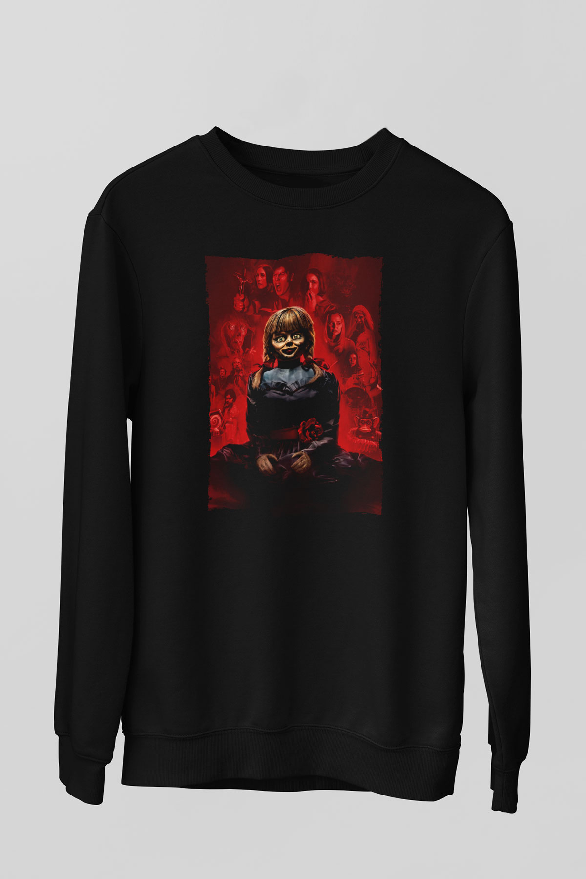 Unisex Annabelle 3 Baskılı Siyah Sweatshirt
