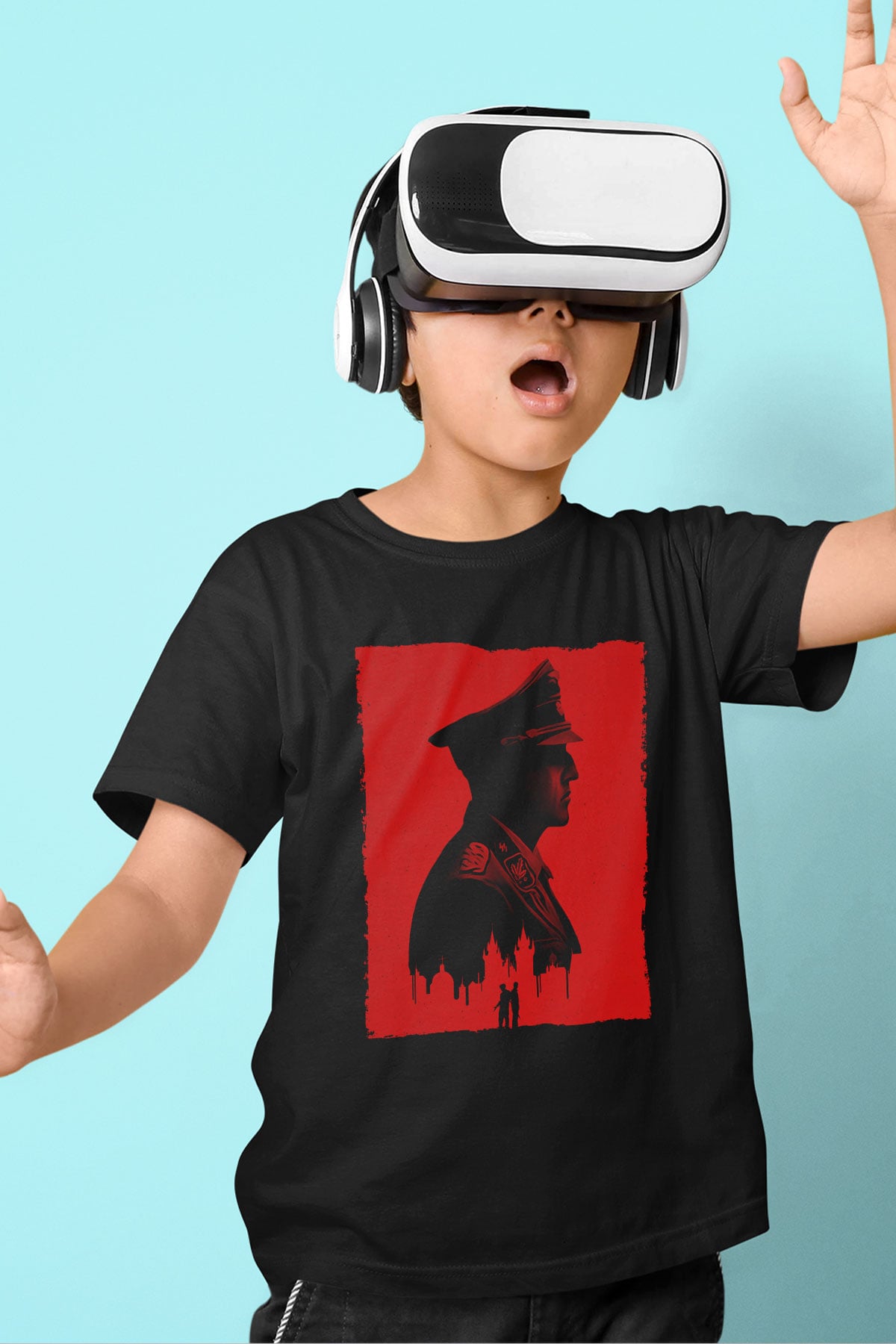 Unisex Anthropoid Baskılı Siyah Çocuk T-shirt