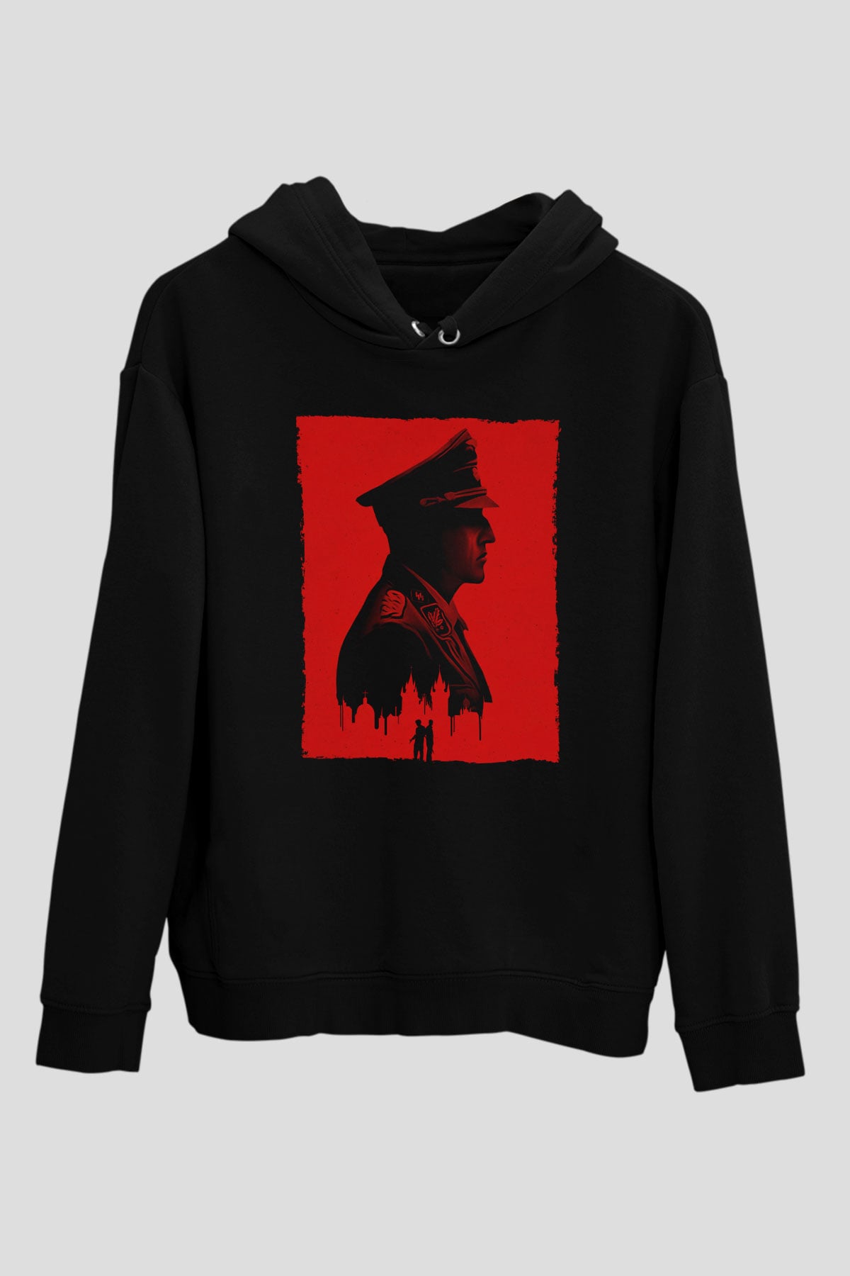 Unisex Anthropoid Baskılı Siyah Kapüşonlu Sweatshirt