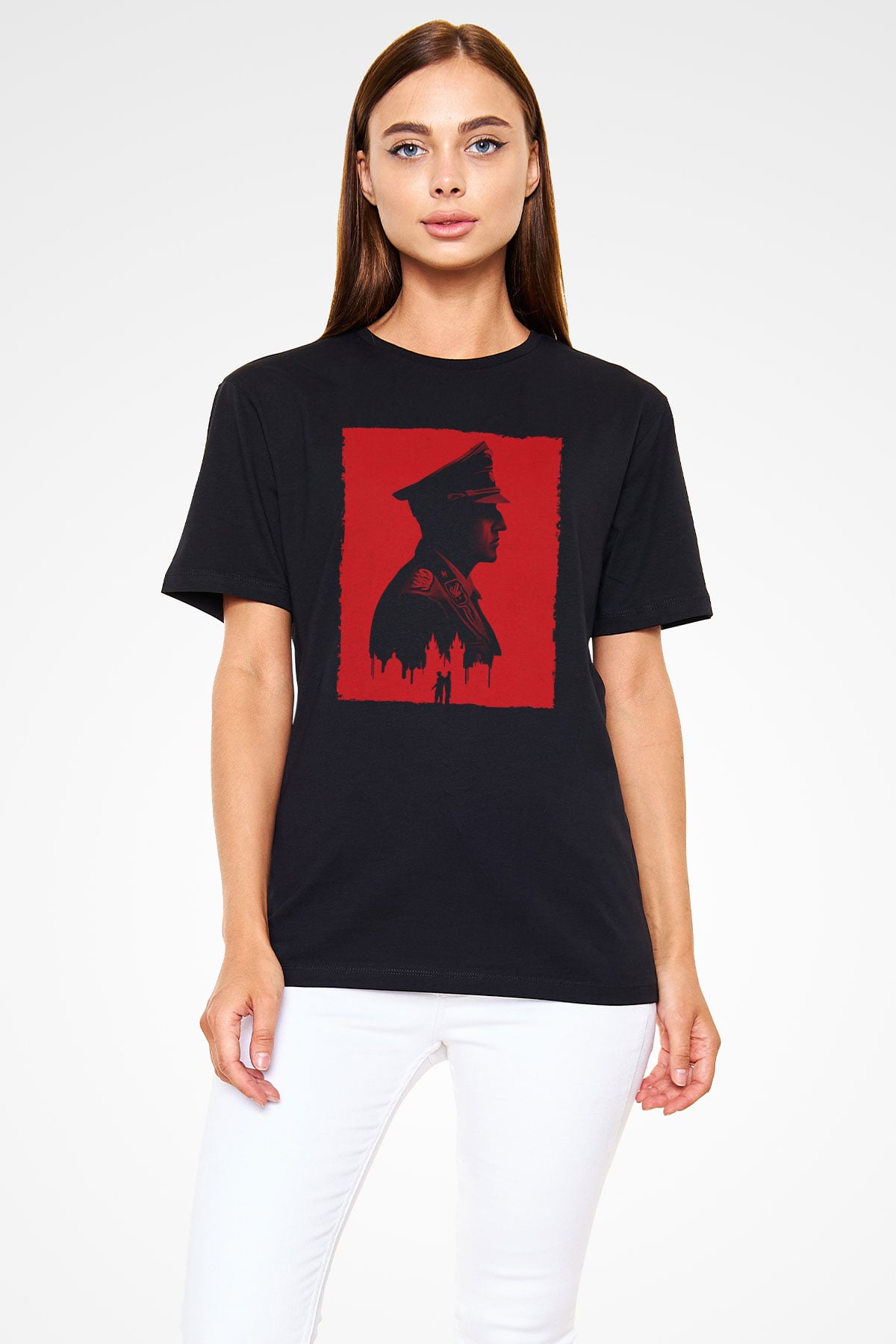 Unisex Anthropoid Baskılı Siyah T-shirt