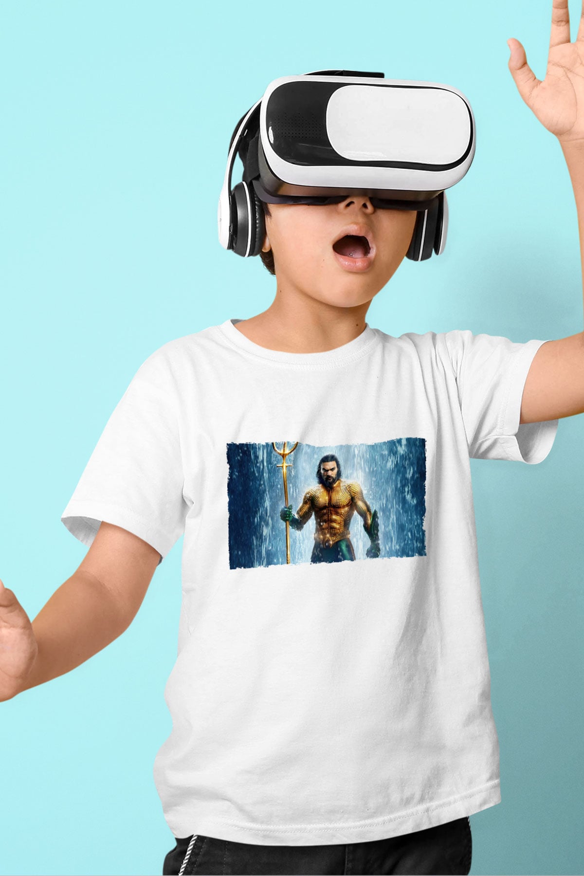 Unisex Aquaman Baskılı Beyaz Çocuk Tişört