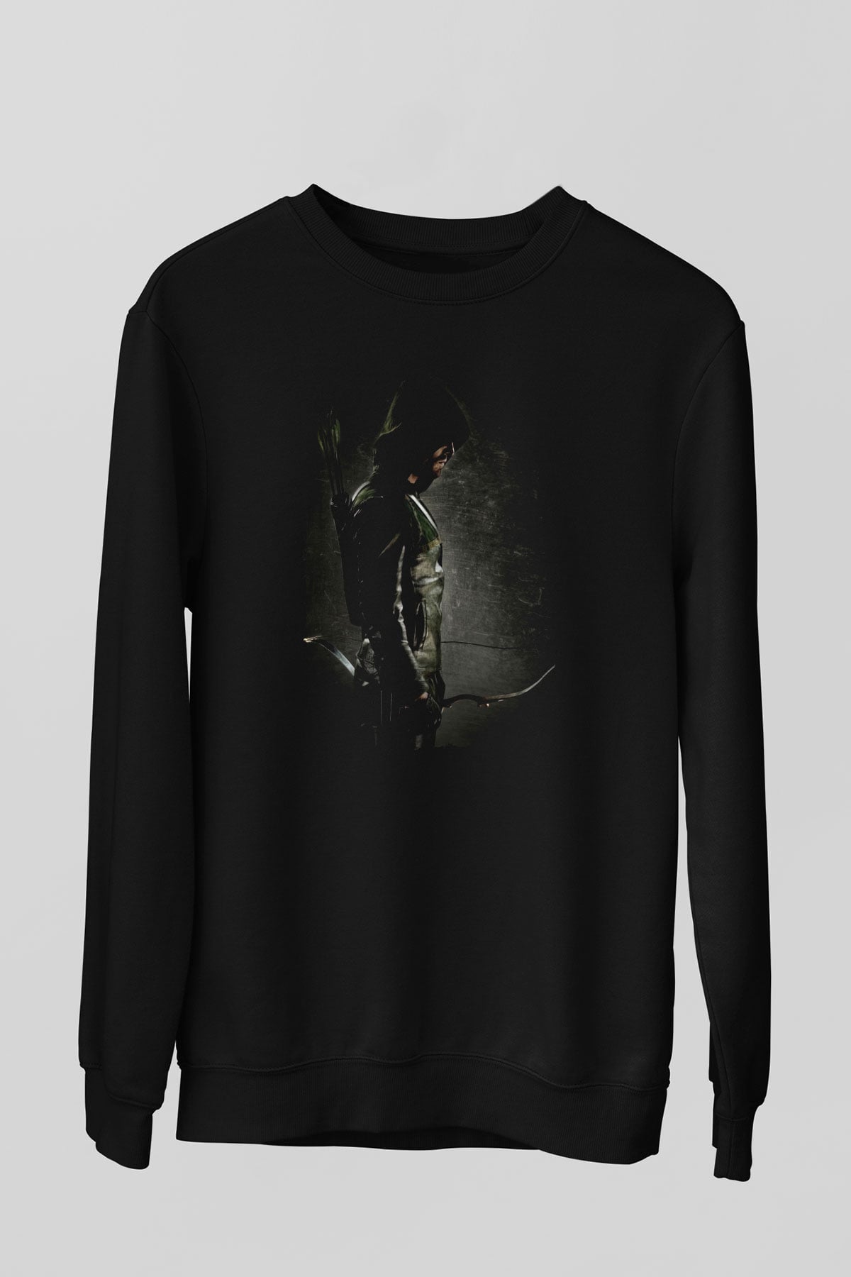 Unisex Arrow Baskılı Siyah Sweatshirt