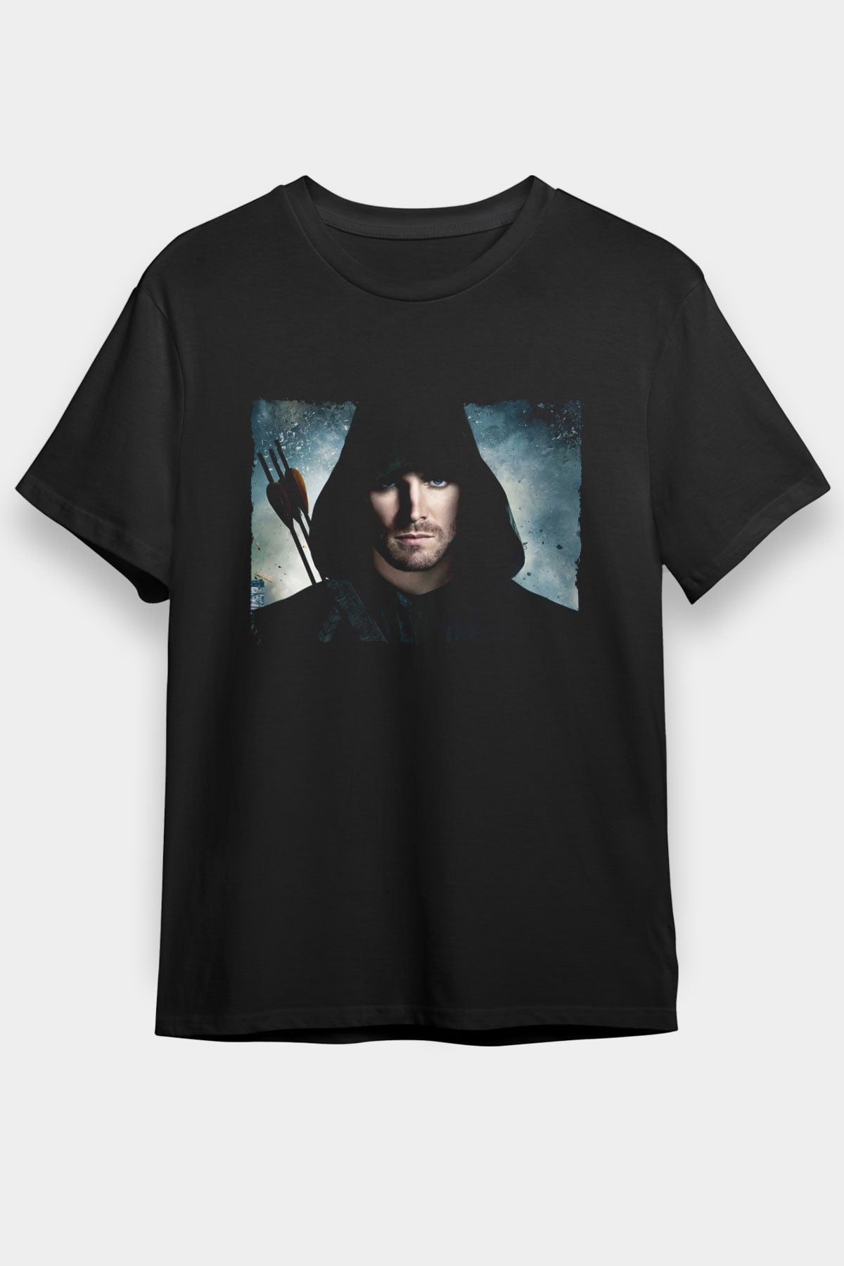 Unisex Arrow Baskılı Siyah T-shirt