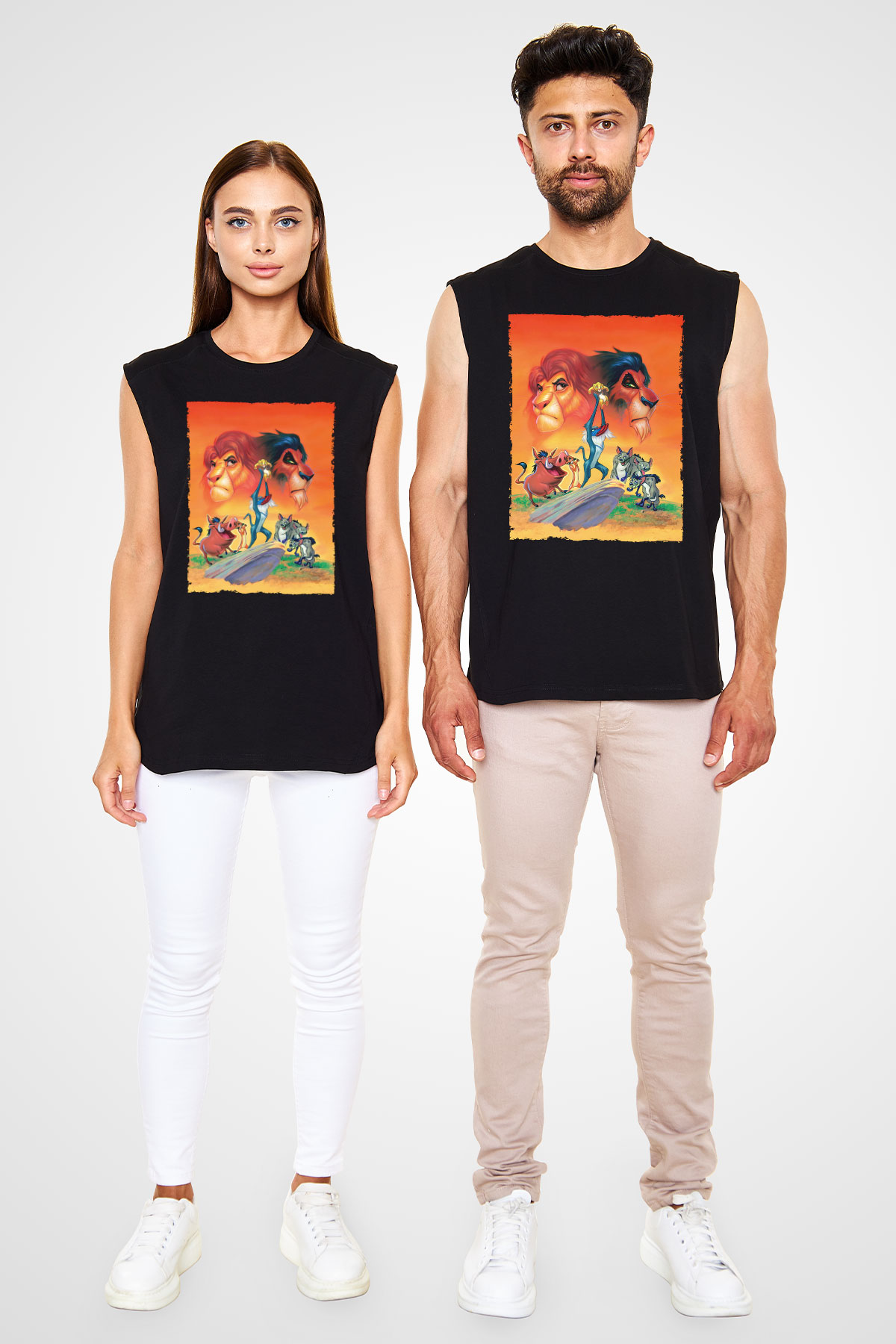 Unisex Aslan Kral (The Lion King) Baskılı Siyah Kolsuz Tshirt