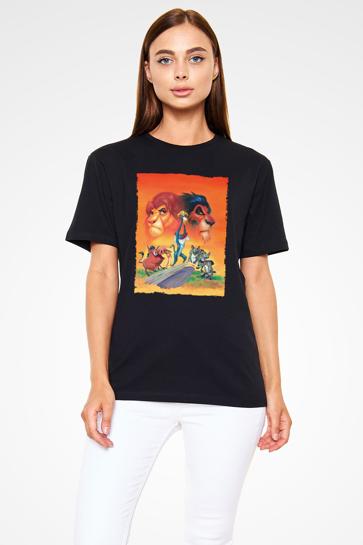 Unisex Aslan Kral (The Lion King) Baskılı Siyah Tshirt