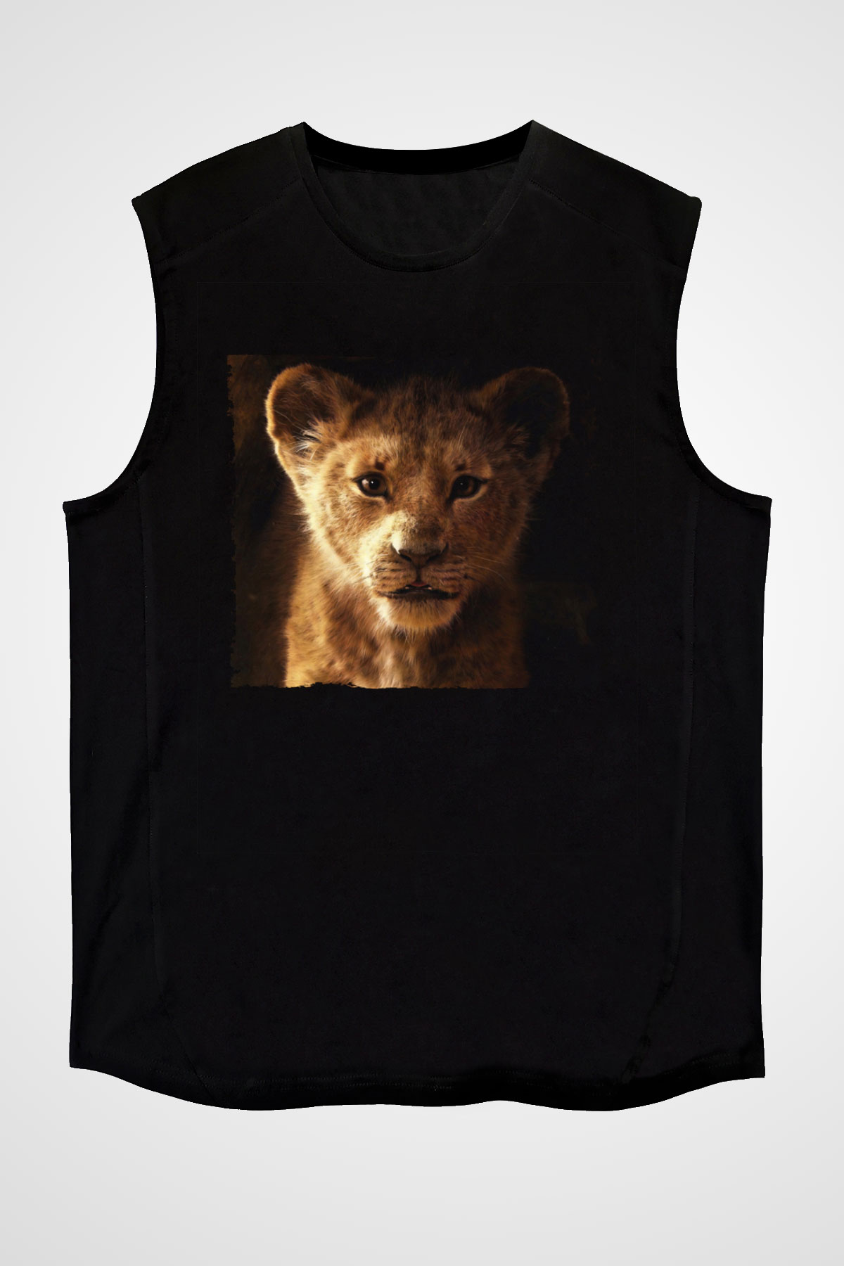 Unisex Aslan Kral (The Lion King) Baskılı Siyah Kolsuz T-shirt