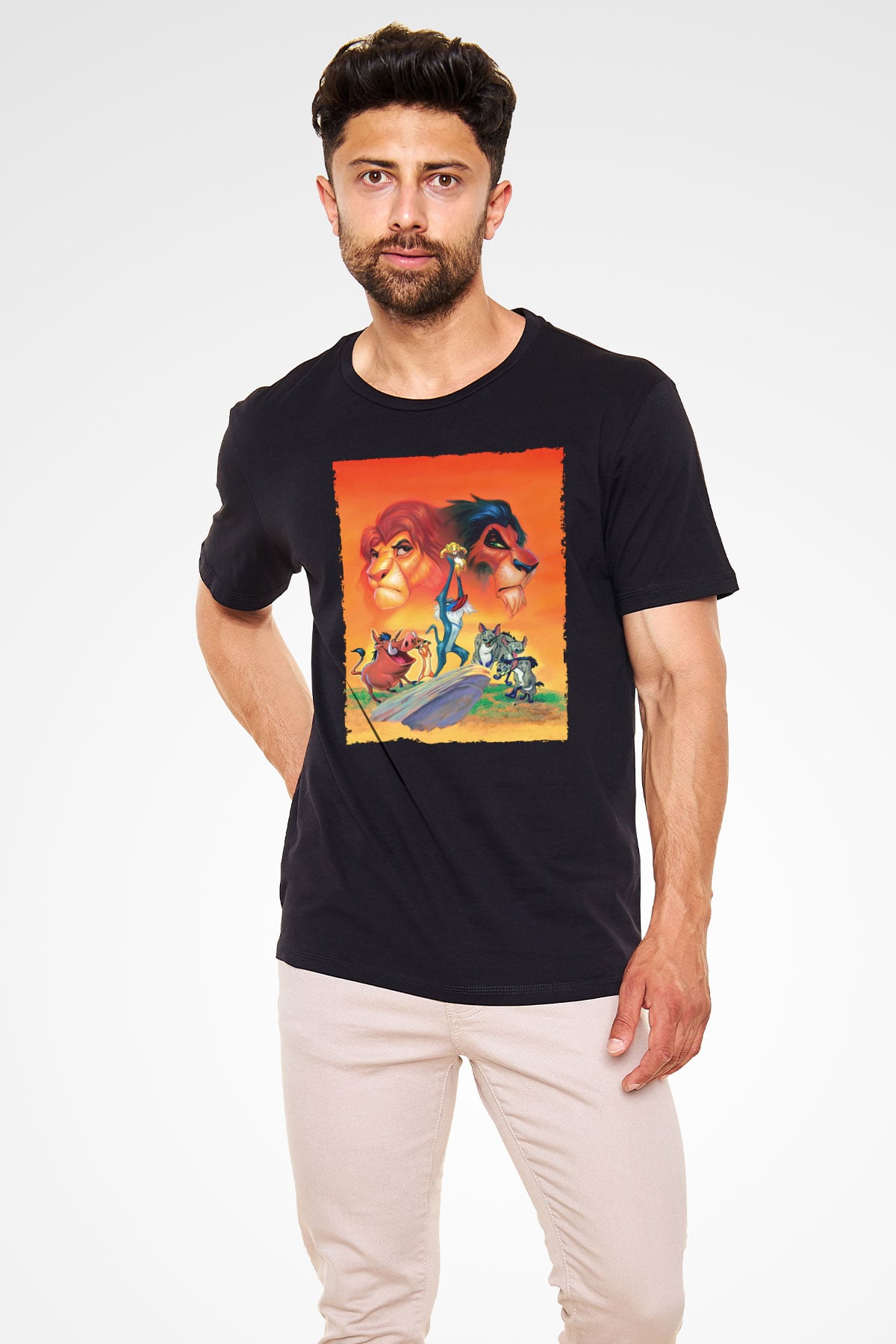 Unisex Aslan Kral (The Lion King) Baskılı Siyah Tshirt