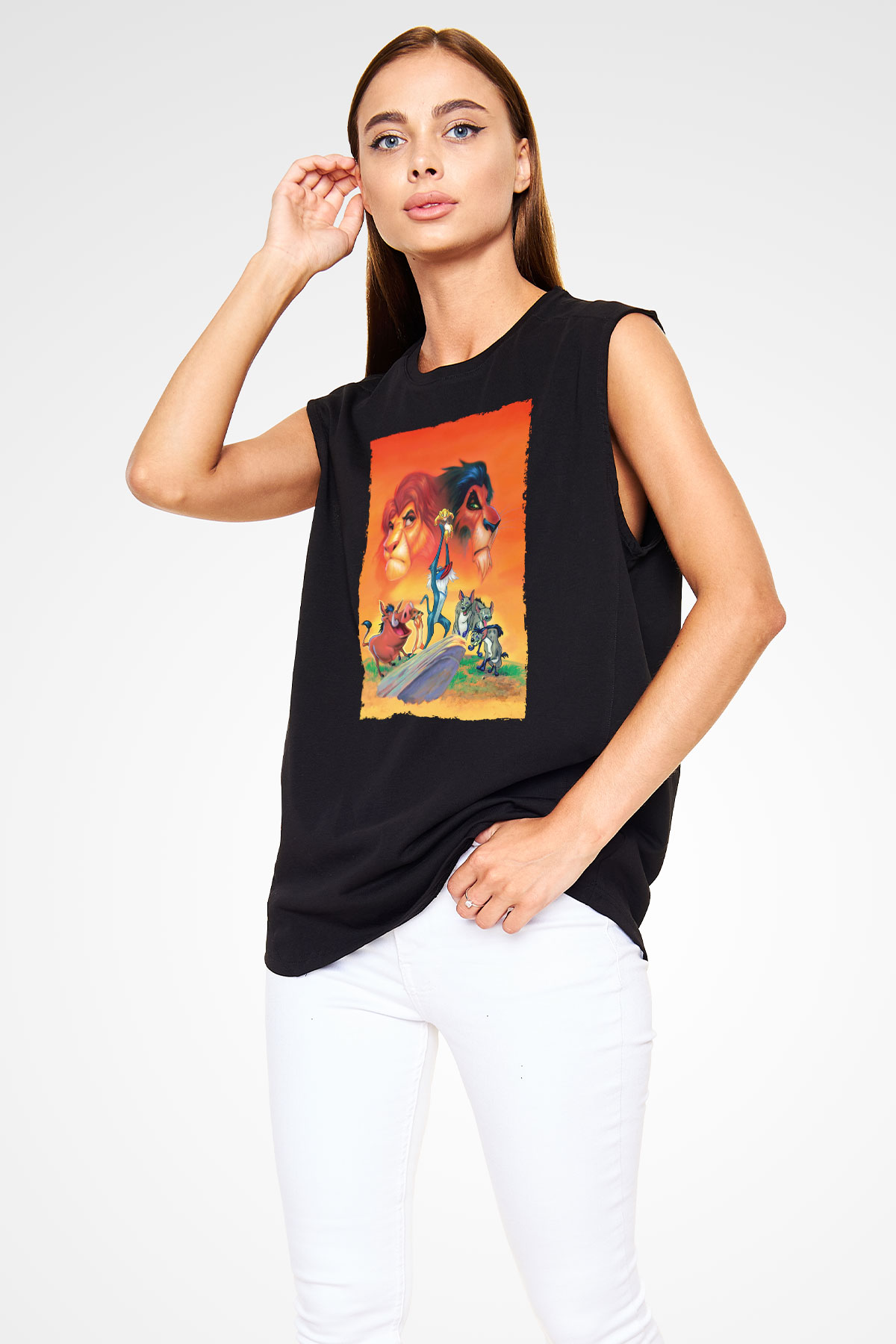 Unisex Aslan Kral (The Lion King) Baskılı Siyah Kolsuz Tshirt