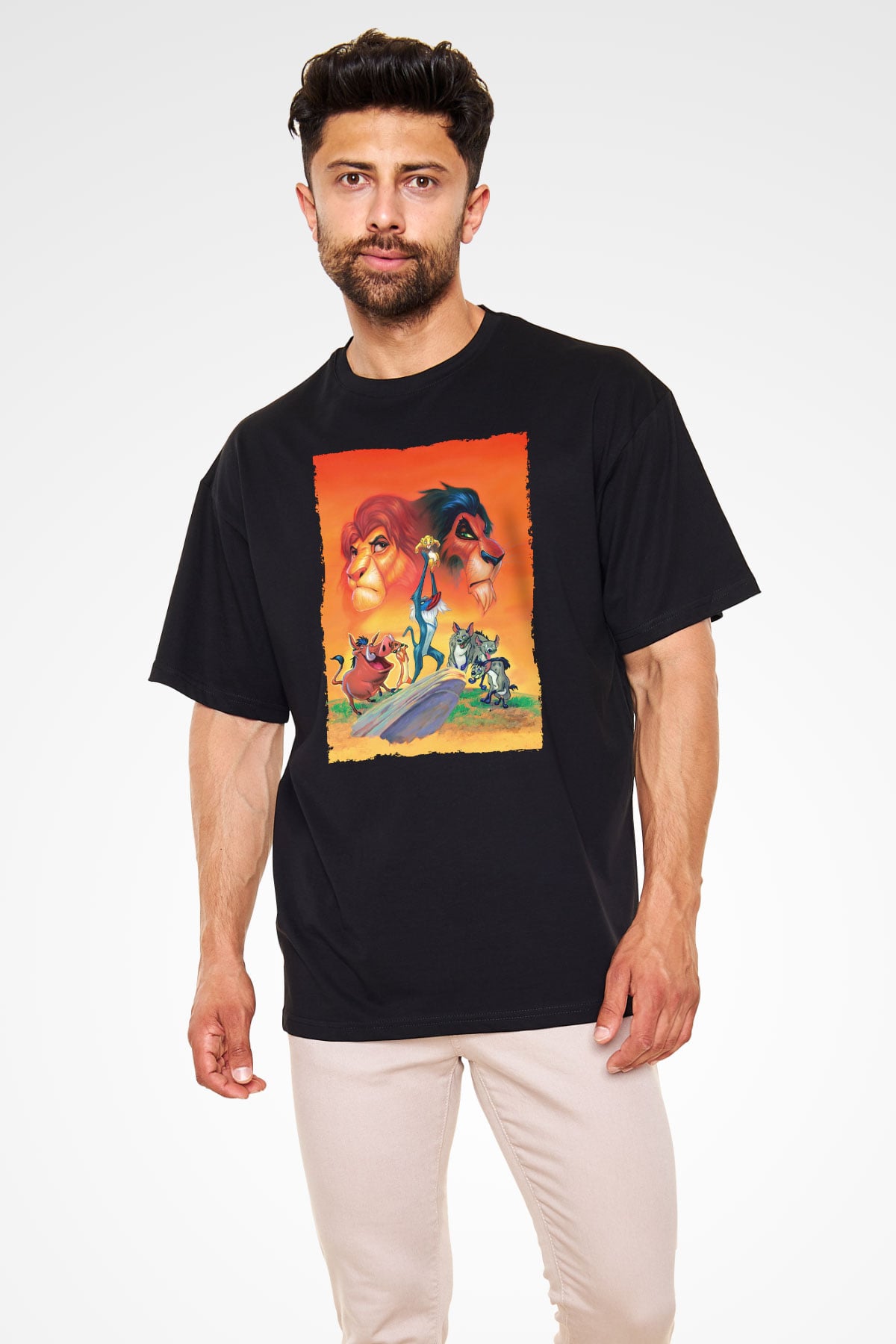 Unisex Aslan Kral (The Lion King) Baskılı Siyah Oversize Tshirt