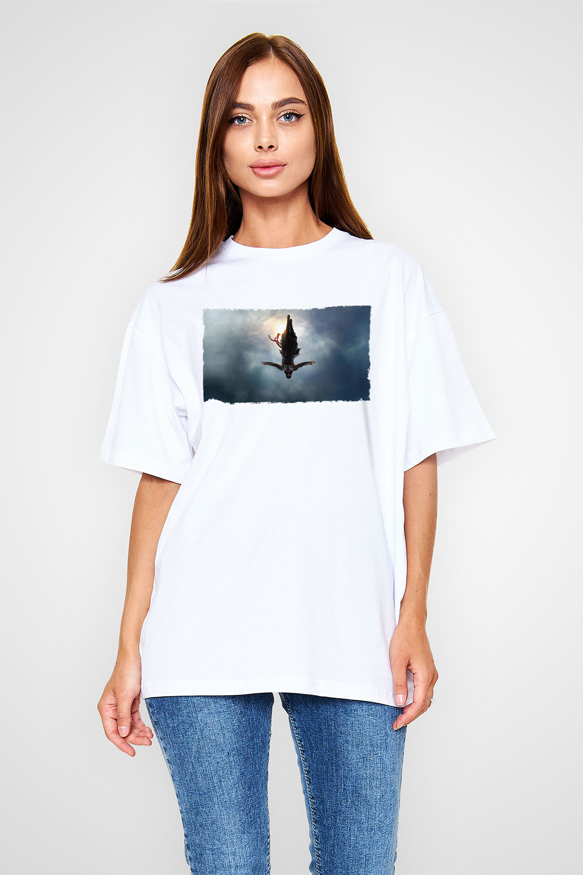 Unisex Assassin's Creed Baskılı Beyaz Oversize Tişört
