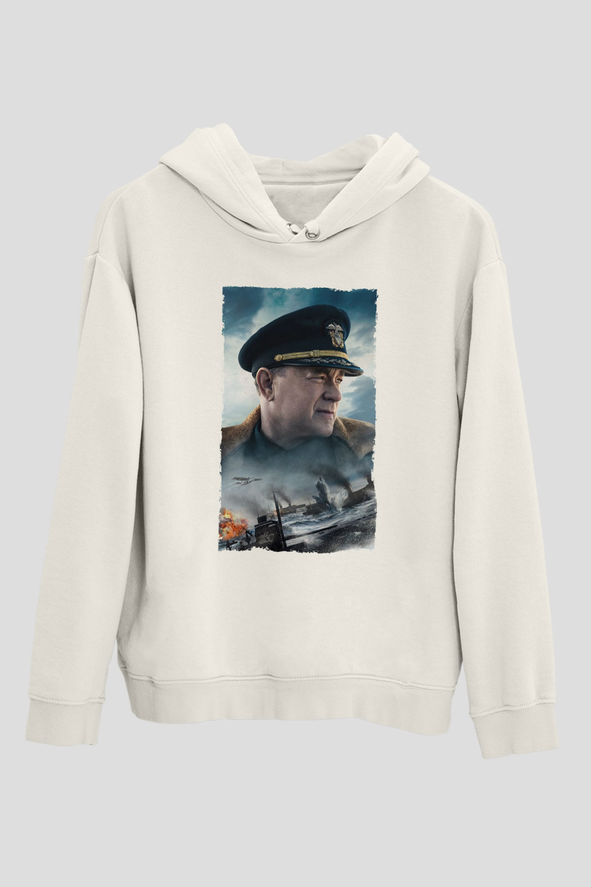Unisex Atlantik Savaşı (Greyhound) Baskılı Beyaz Kapüşonlu Sweatshirt