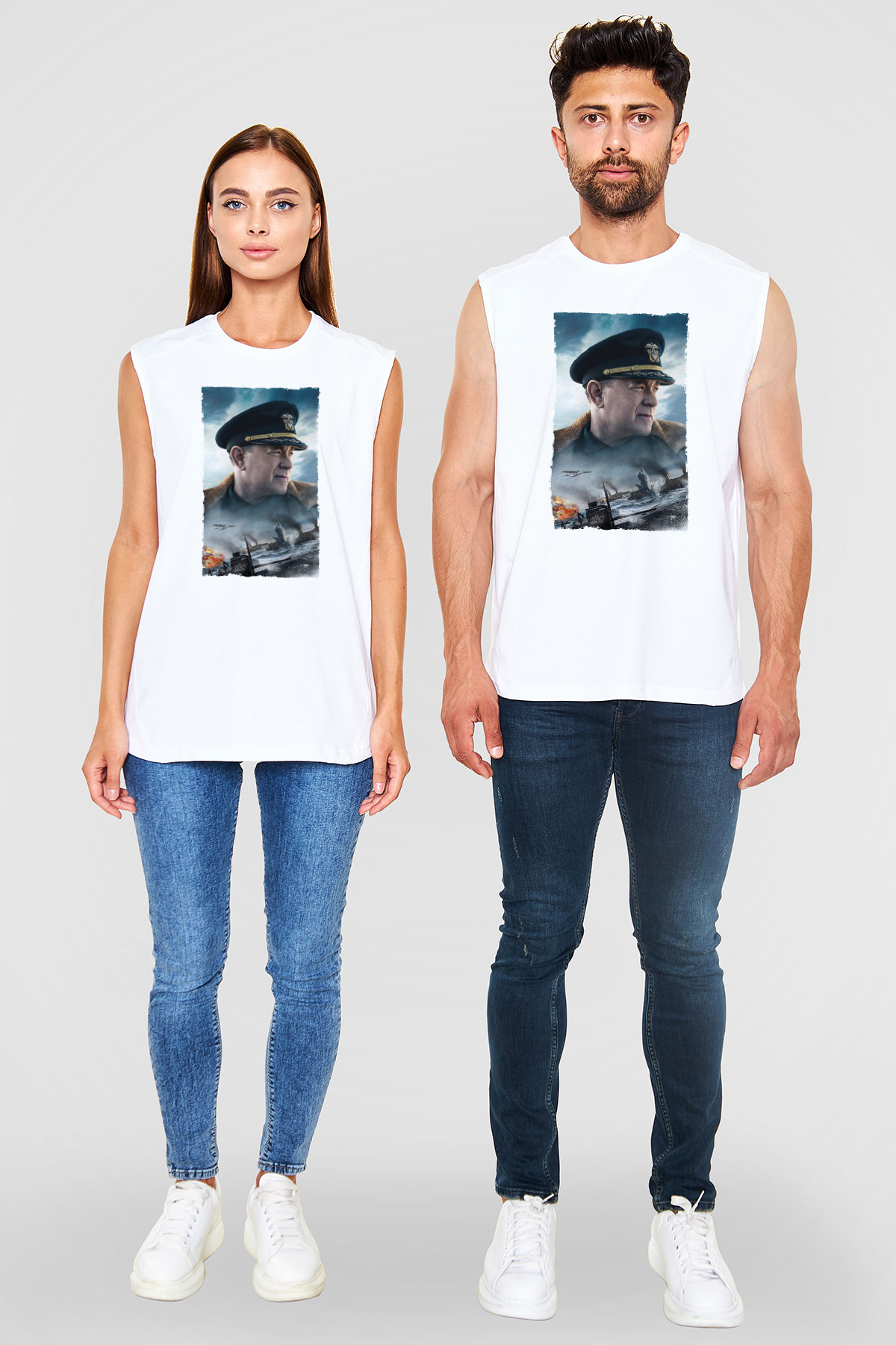 Unisex Atlantik Savaşı (Greyhound) Baskılı Beyaz Kolsuz Tişört