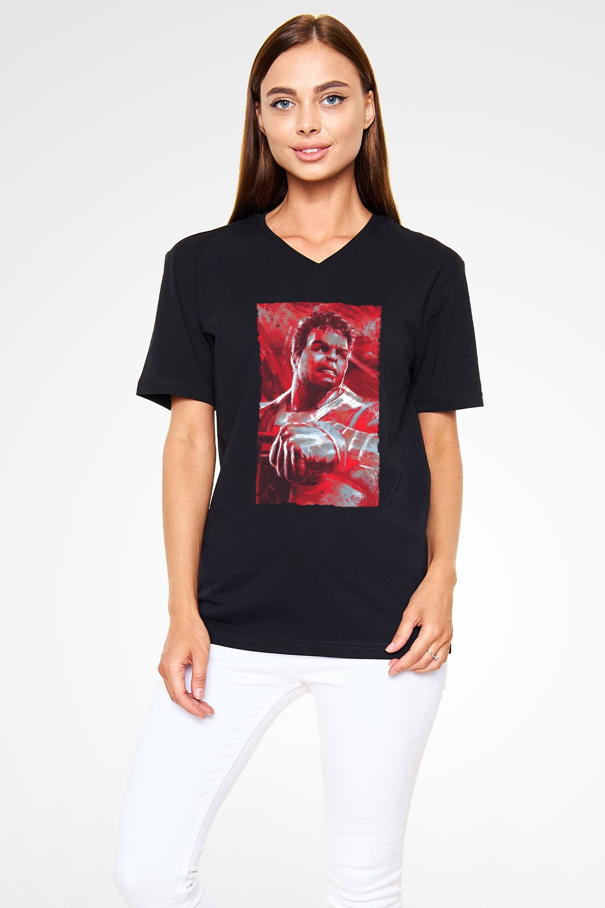 Unisex Avengers Endgame Baskılı Siyah V Yaka Tişört